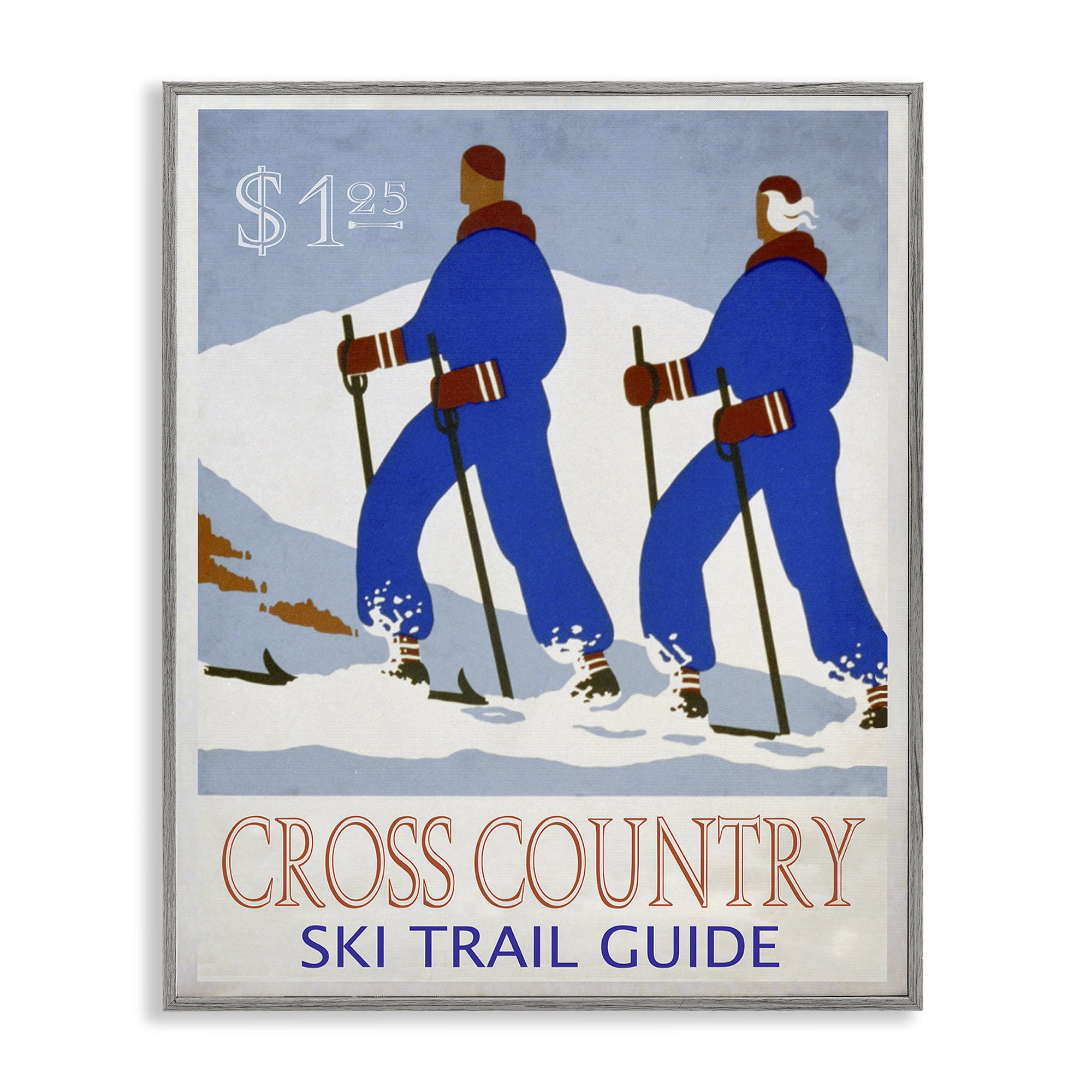 Stupell Industries Vintage Cross Country Ski Sports Painting Gray Framed Art Prints Wall Art, 16 x 20