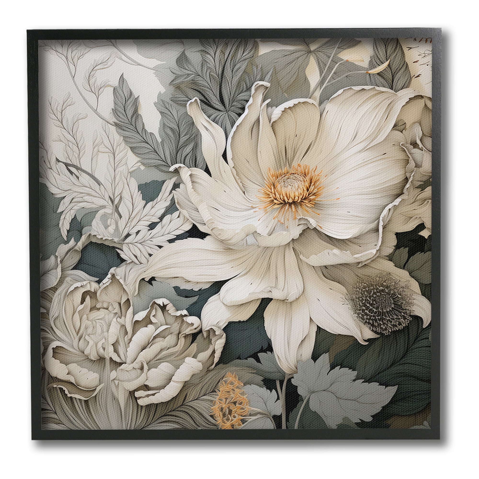 Stupell Industries Vintage Curling Petals Botanical & Floral Painting Black Framed Art Print Wall Art, 17 x 17