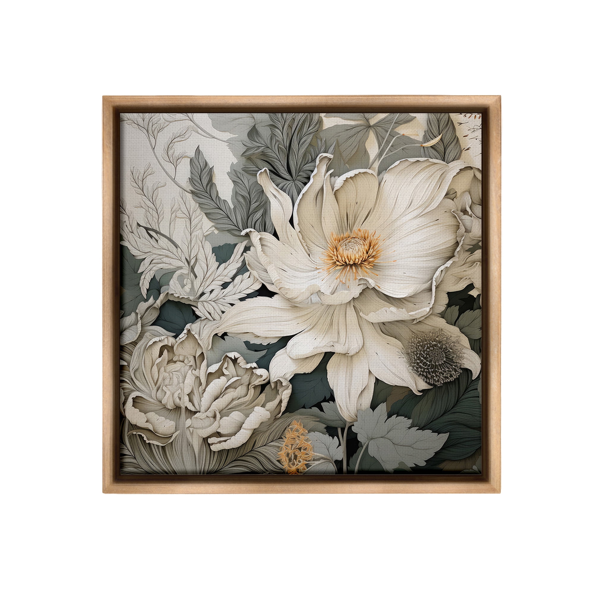 Stupell Industries Vintage Curling Petals Botanical & Floral Painting Brown Floater Framed Canvas Art Print Wall Art, 18 x 18