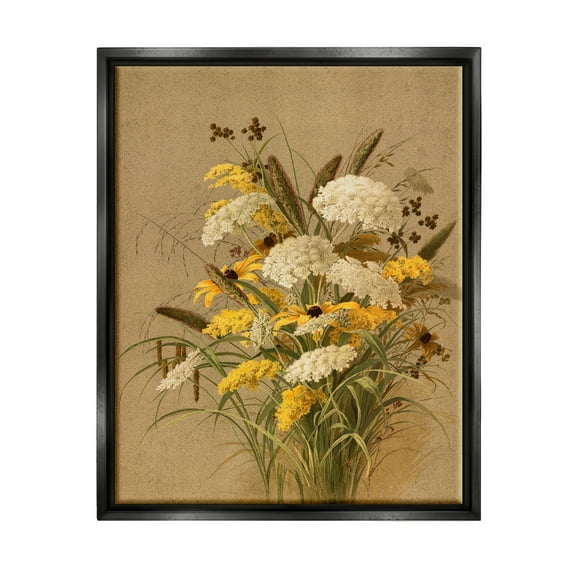 Stupell Industries Vintage Daisy Bouquet Botanical & Floral Painting Black Floater Framed Canvas Art Print Wall Art, 25 x 31