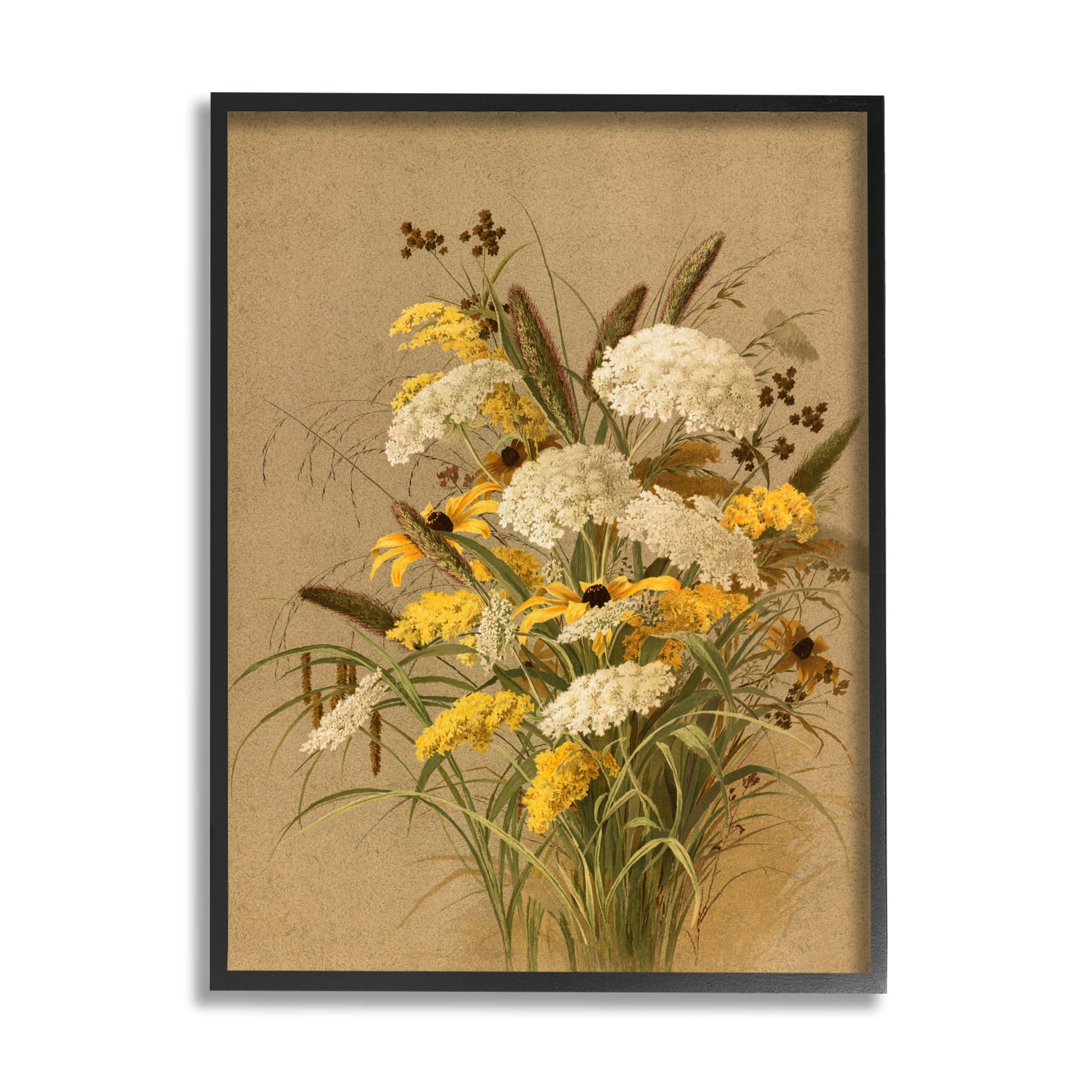 Stupell Industries Vintage Daisy Bouquet Botanical & Floral Painting Black Framed Art Print Wall Art, 24 x 30