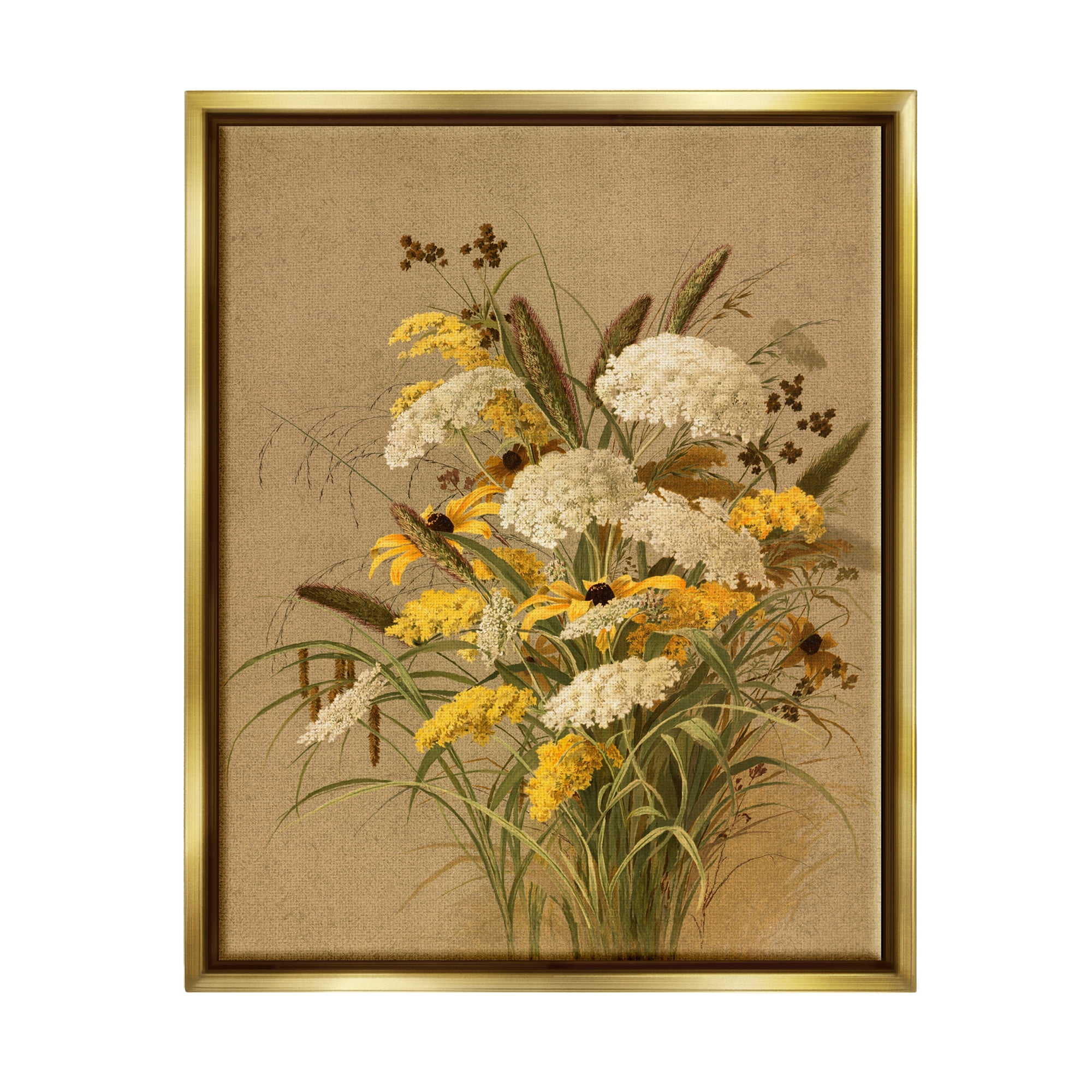 Stupell Industries Vintage Daisy Bouquet Botanical & Floral Painting Gold Floater Framed Canvas Art Print Wall Art, 25 x 31