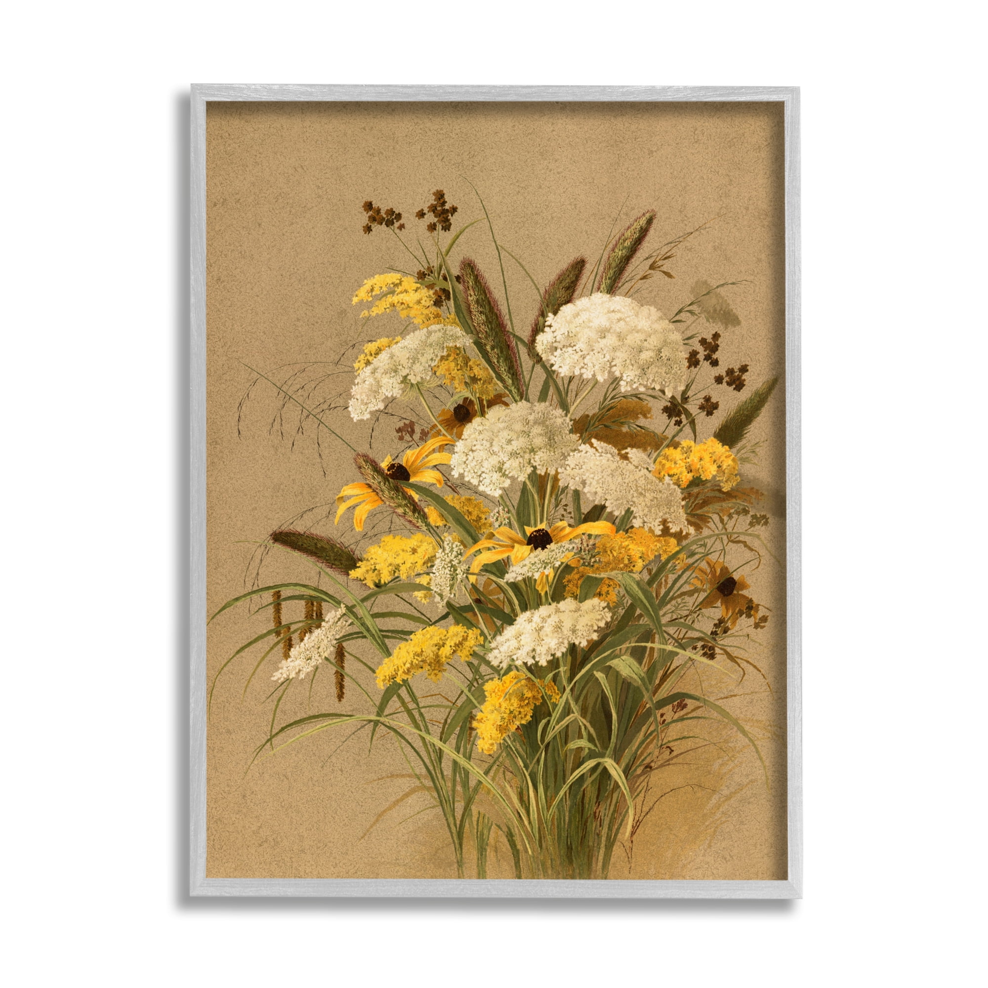 Stupell Industries Vintage Daisy Bouquet Botanical & Floral Painting Gray Framed Art Print Wall Art, 11 x 14
