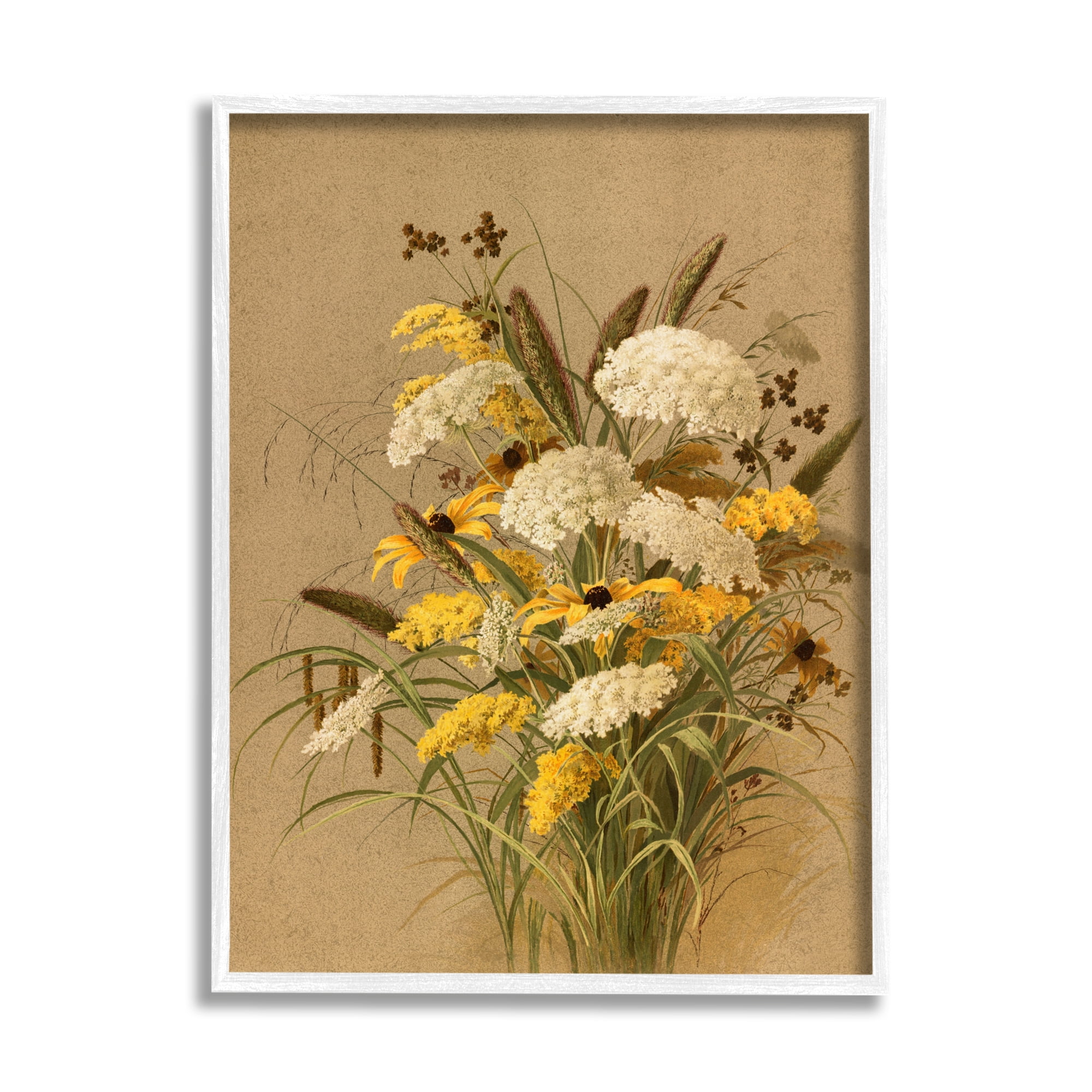 Stupell Industries Vintage Daisy Bouquet Botanical & Floral Painting White Framed Art Print Wall Art, 11 x 14