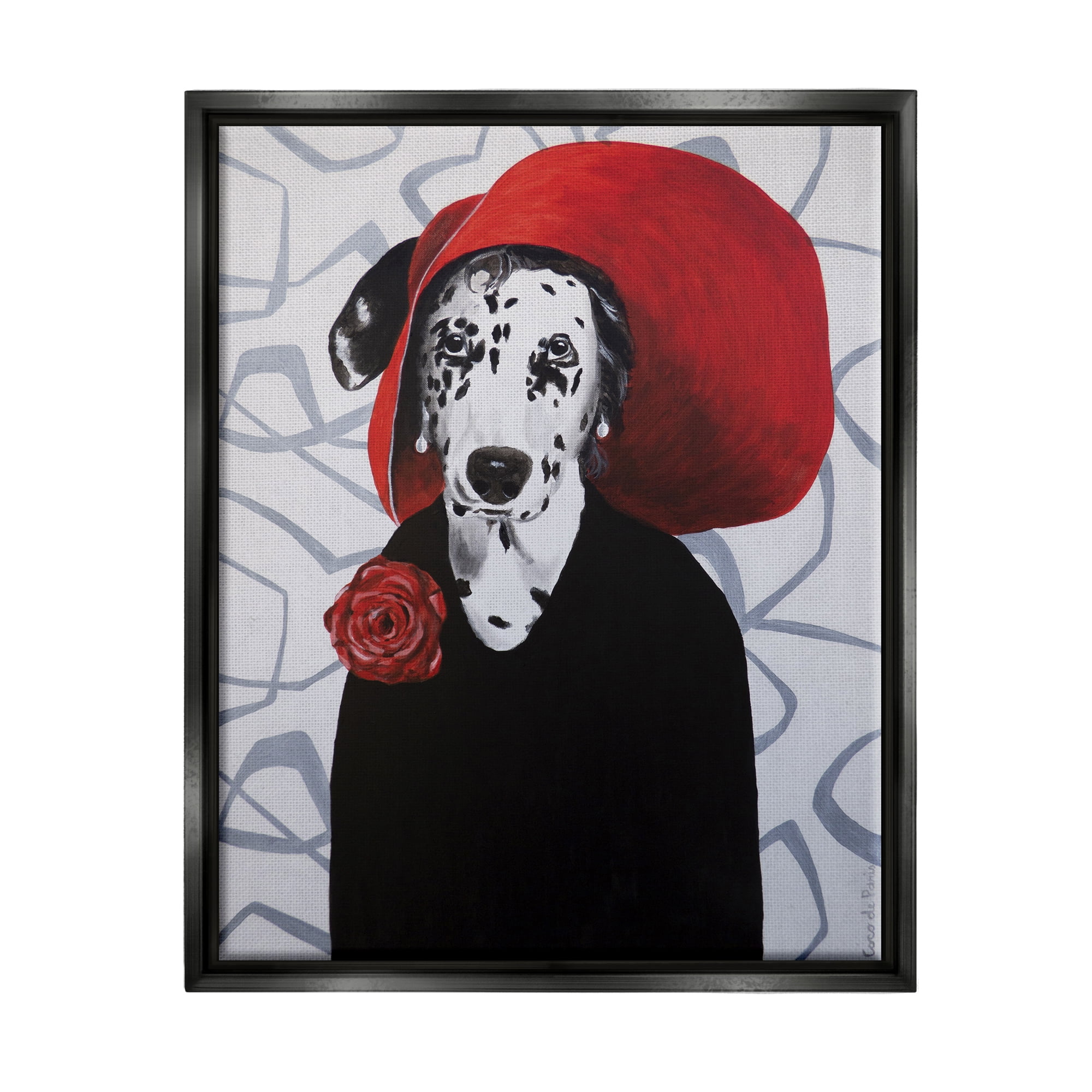 Stupell Industries Vintage Dalmatian Outfit Patterned Animals & Insects Painting Black Floater Framed Art Print Wall Art