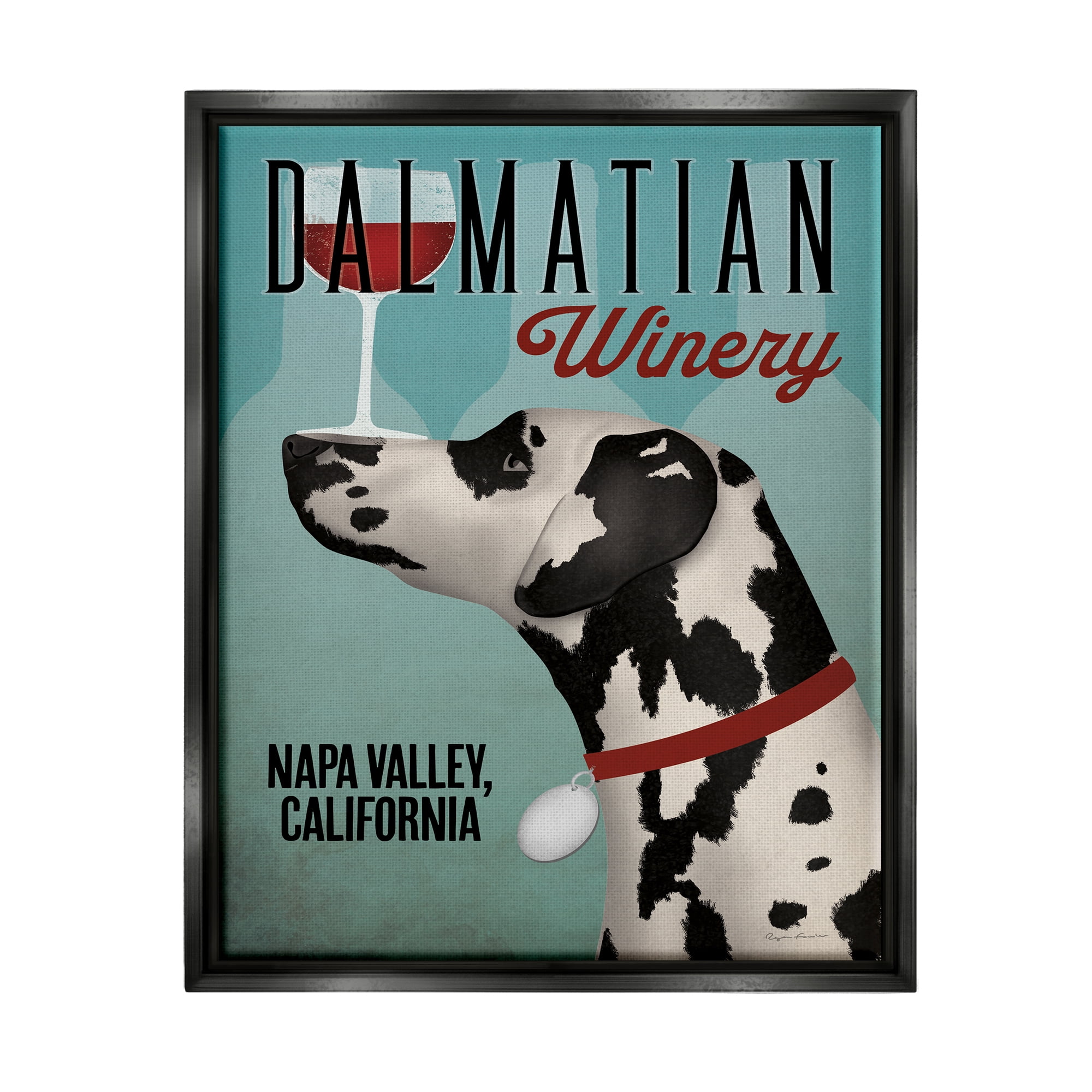 Stupell Industries Vintage Dalmatian Winery Animals & Insects Painting Black Floater Framed Art Print Wall Art, 25 x 31