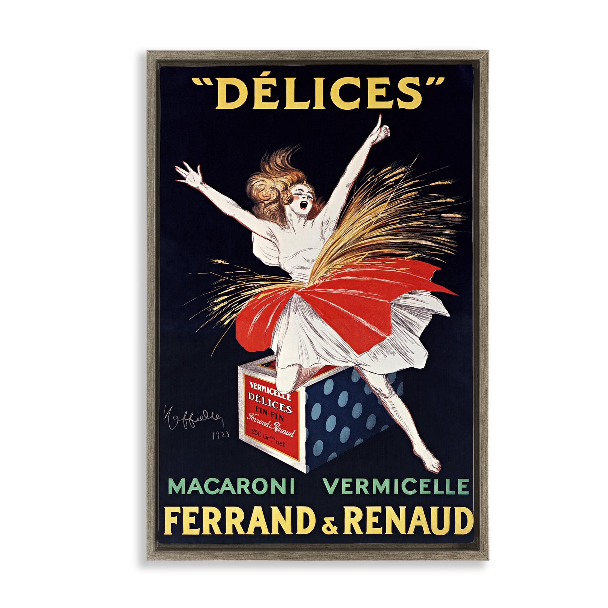 Stupell Industries Vintage Dancer Food Advertisement Brown Framed Floater Canvas Wall Art, design by Leonetto Cappiello