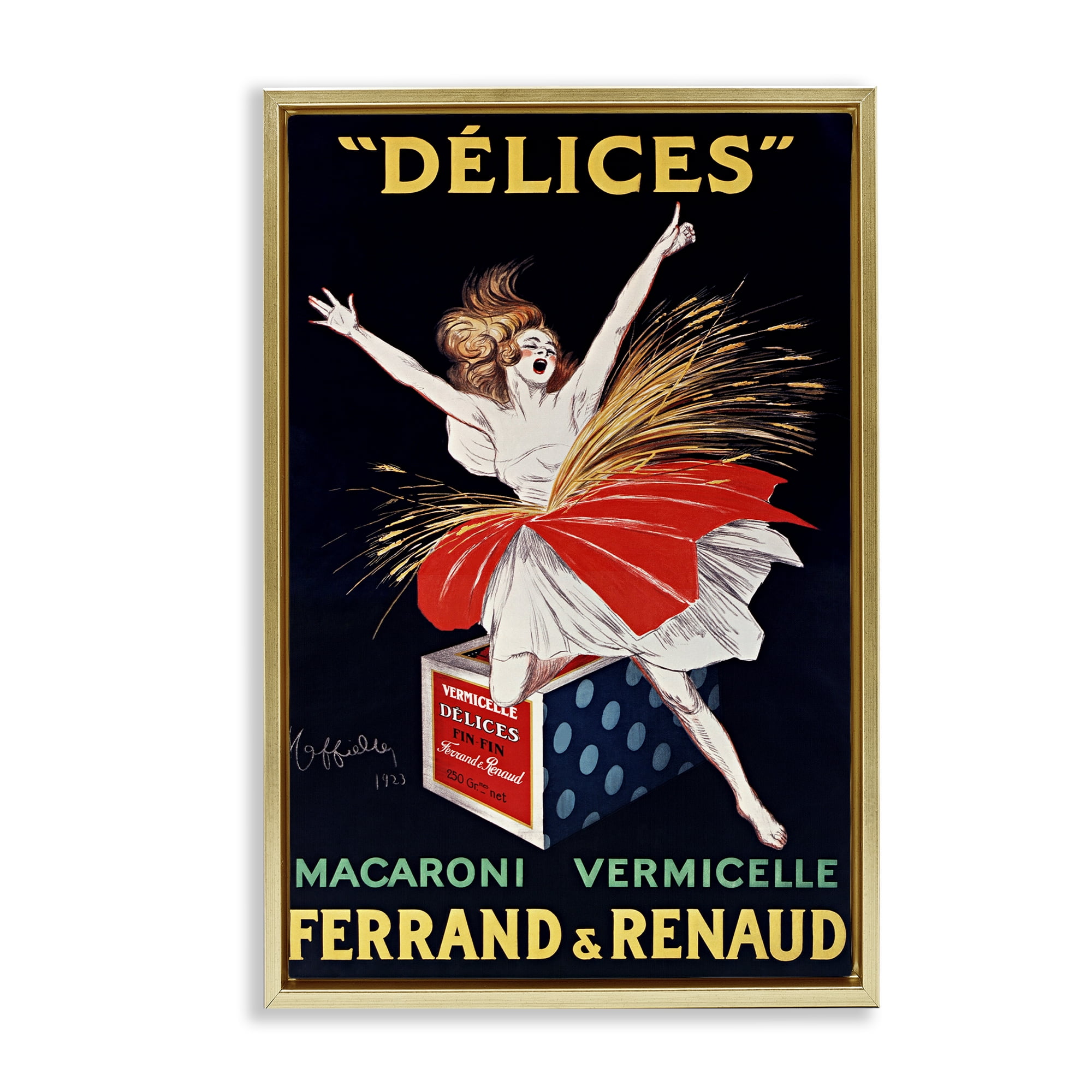 Stupell Industries Vintage Dancer Food Advertisement Gold Framed Floater Canvas Wall Art, design by Leonetto Cappiello