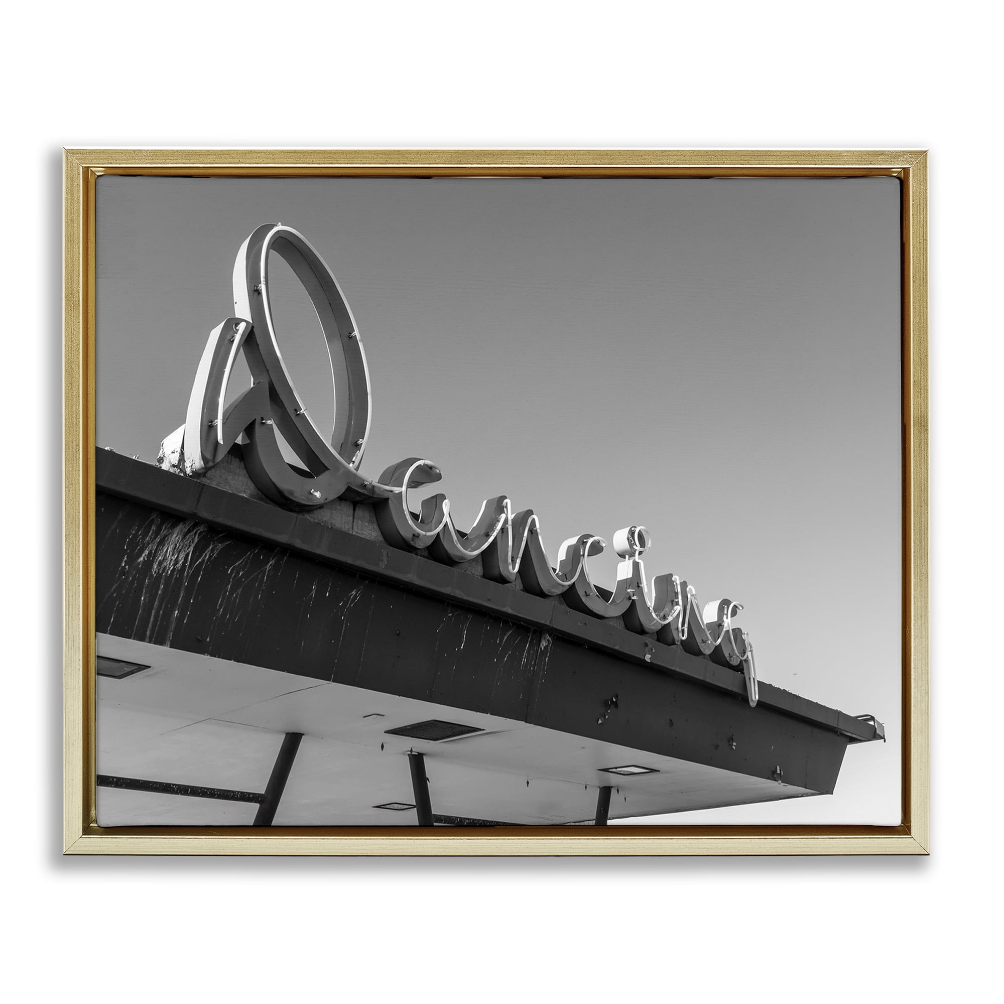 Stupell Industries Vintage Dancing Sign Entertainment Photography Gold Floater Framed Canvas Art Print Wall Art, 31 x 25