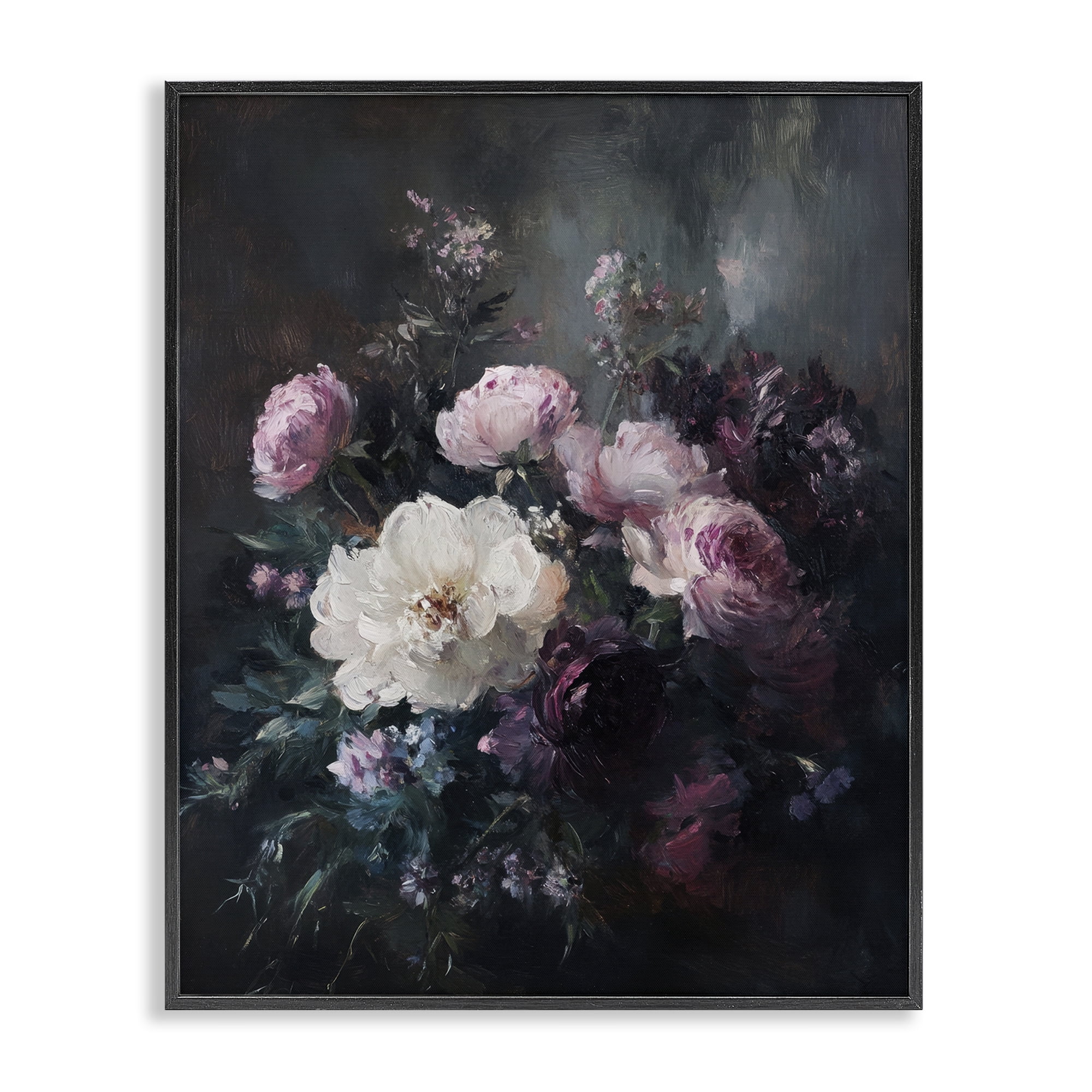 Stupell Industries Vintage Dark Blossoms Plants & Flowers Painting Black Framed Art Print Wall Art, 16 x 20