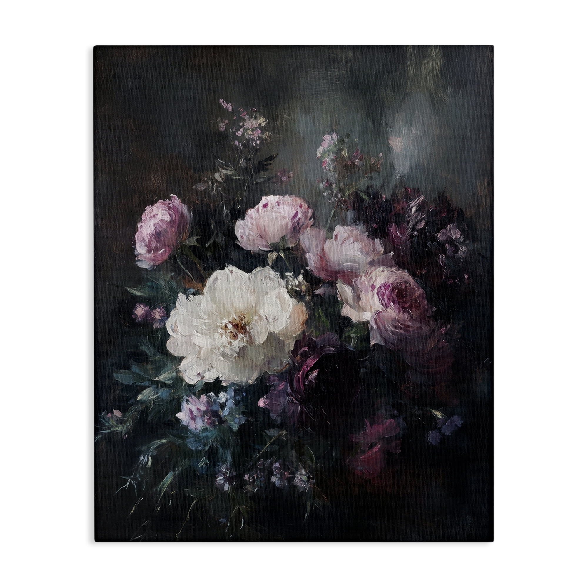 Stupell Industries Vintage Dark Blossoms Plants & Flowers Painting Wrapped Canvas Art Print Wall Art, 24 x 30