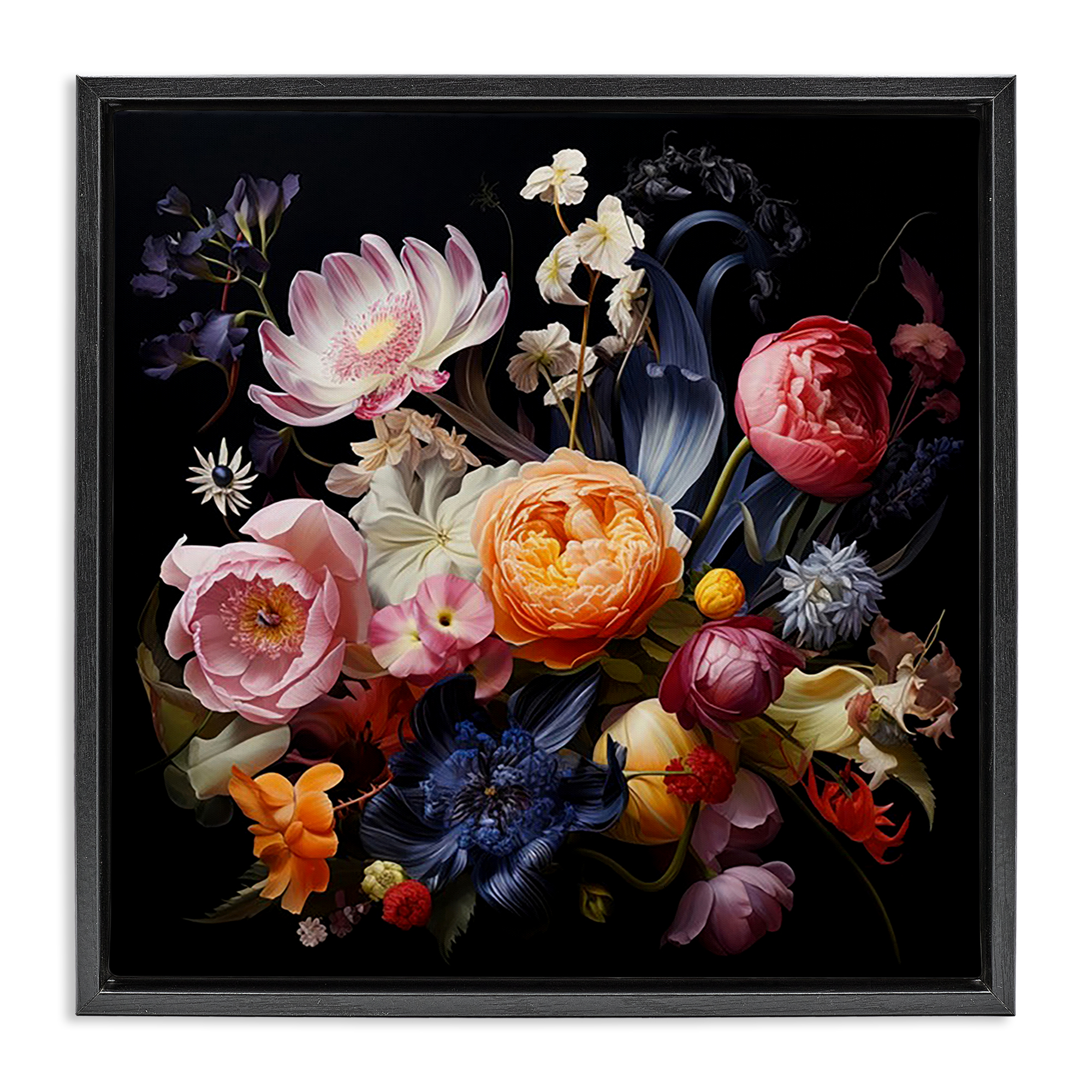Stupell Industries Vintage Dark Bouquet Plants & Flowers Painting Black Floater Framed Canvas Art Print Wall Art, 18 x 18