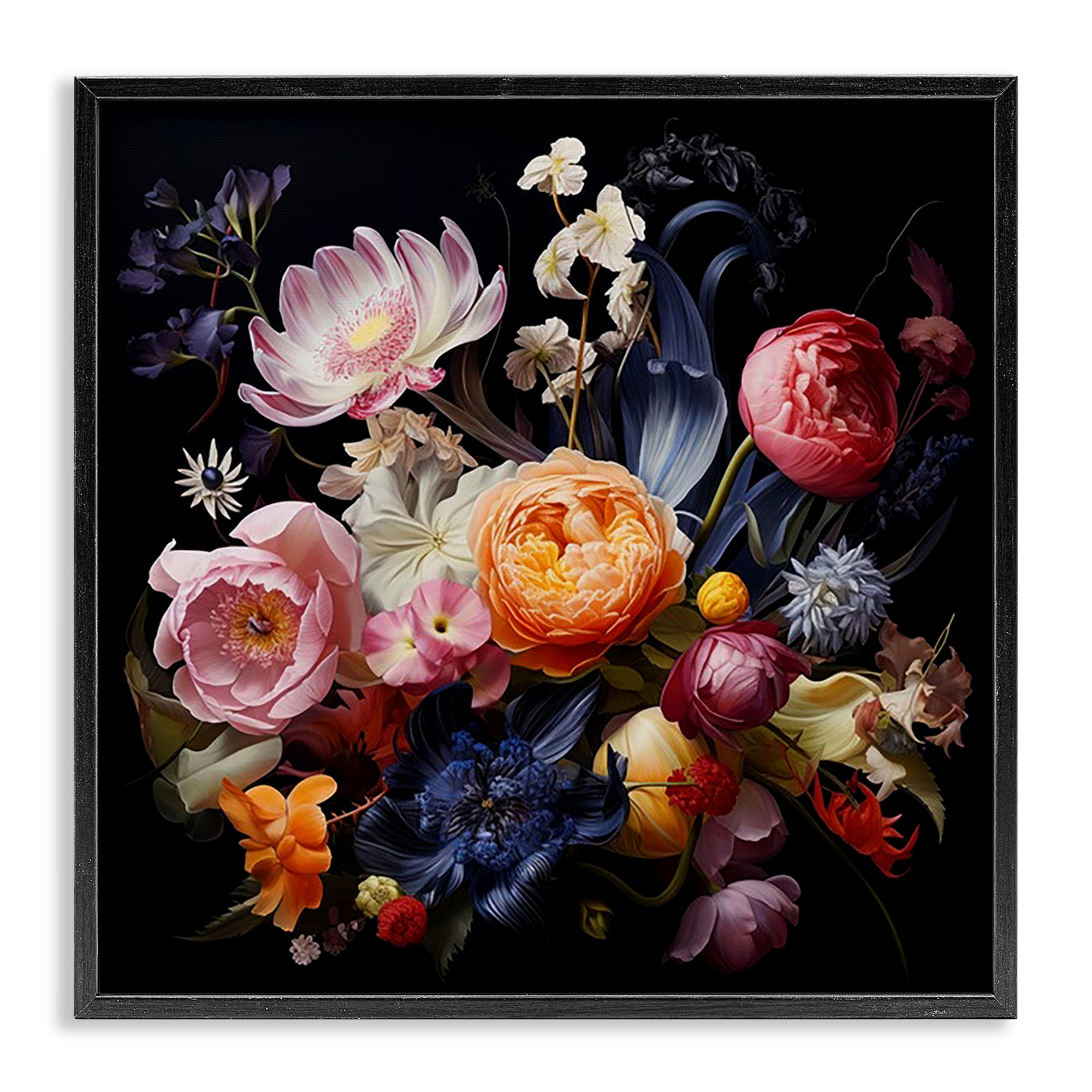 Stupell Industries Vintage Dark Bouquet Plants & Flowers Painting Black Framed Art Print Wall Art, 17 x 17