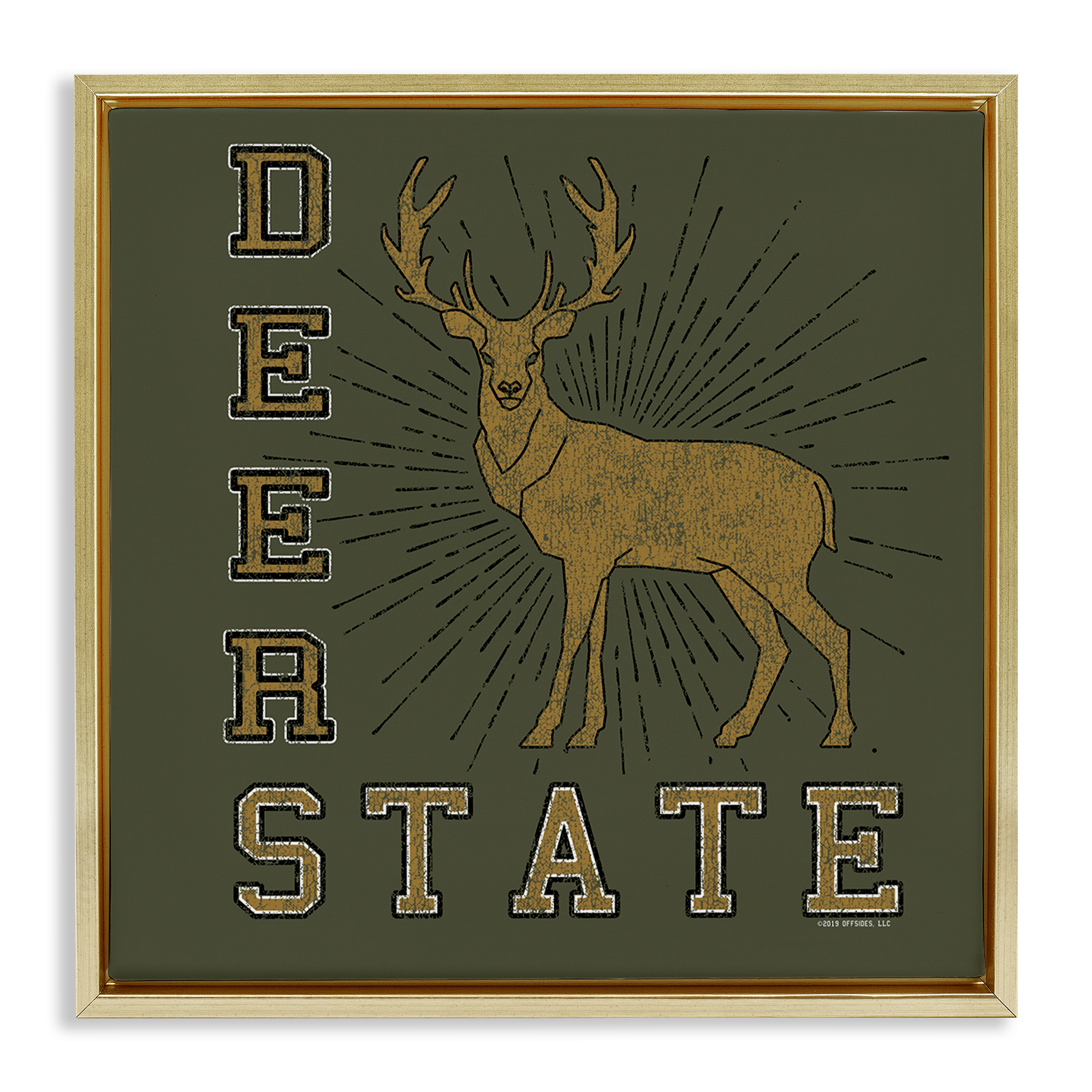 Stupell Industries Vintage Deer State Novelty & Humor Painting Gold Floater Framed Canvas Art Print Wall Art, 18 x 18