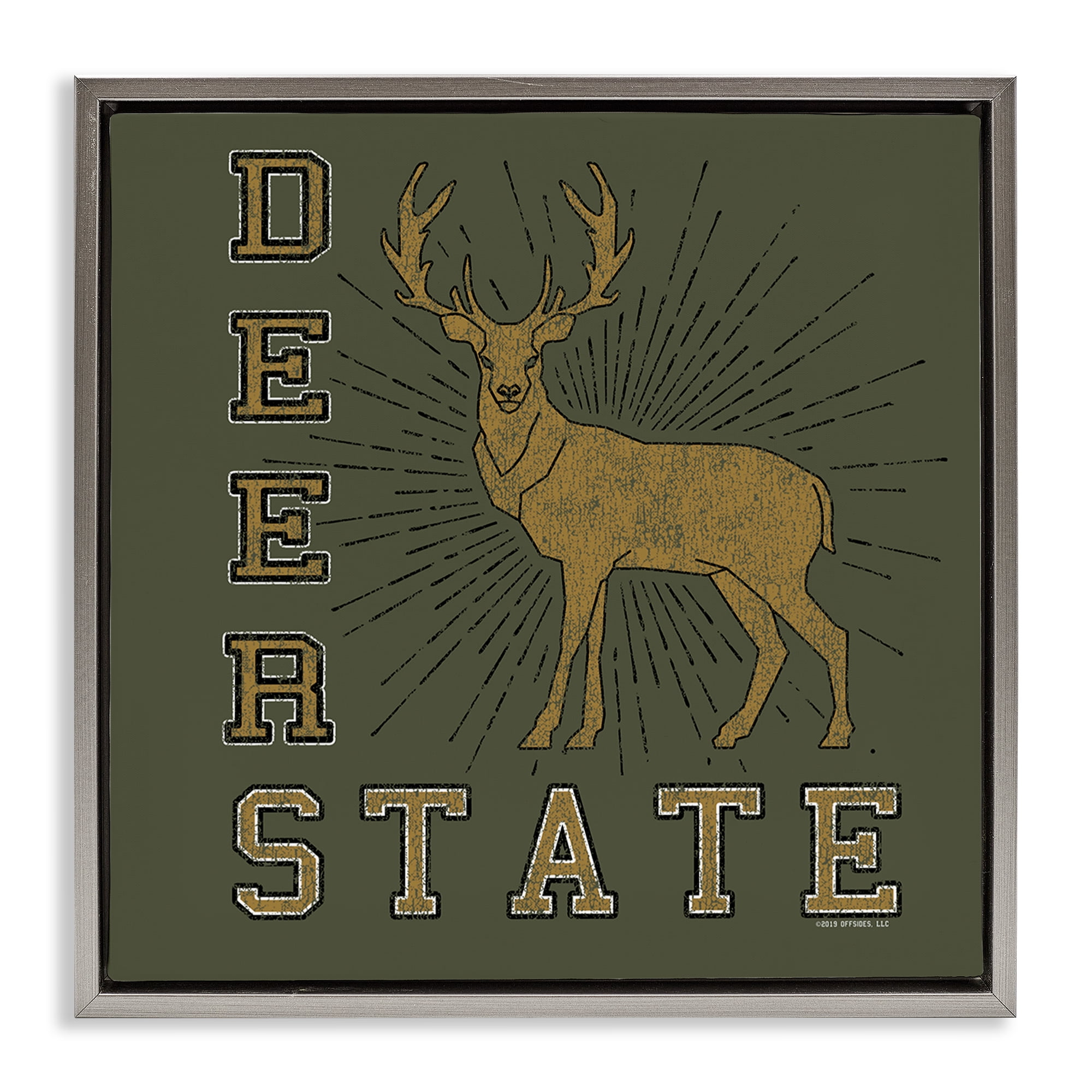 Stupell Industries Vintage Deer State Novelty & Humor Painting Gray Floater Framed Canvas Art Print Wall Art, 18 x 18