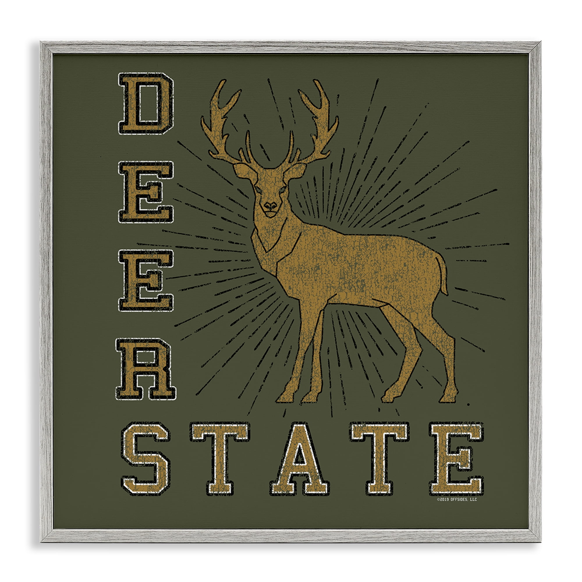 Stupell Industries Vintage Deer State Novelty & Humor Painting Gray Framed Art Print Wall Art, 24 x 24