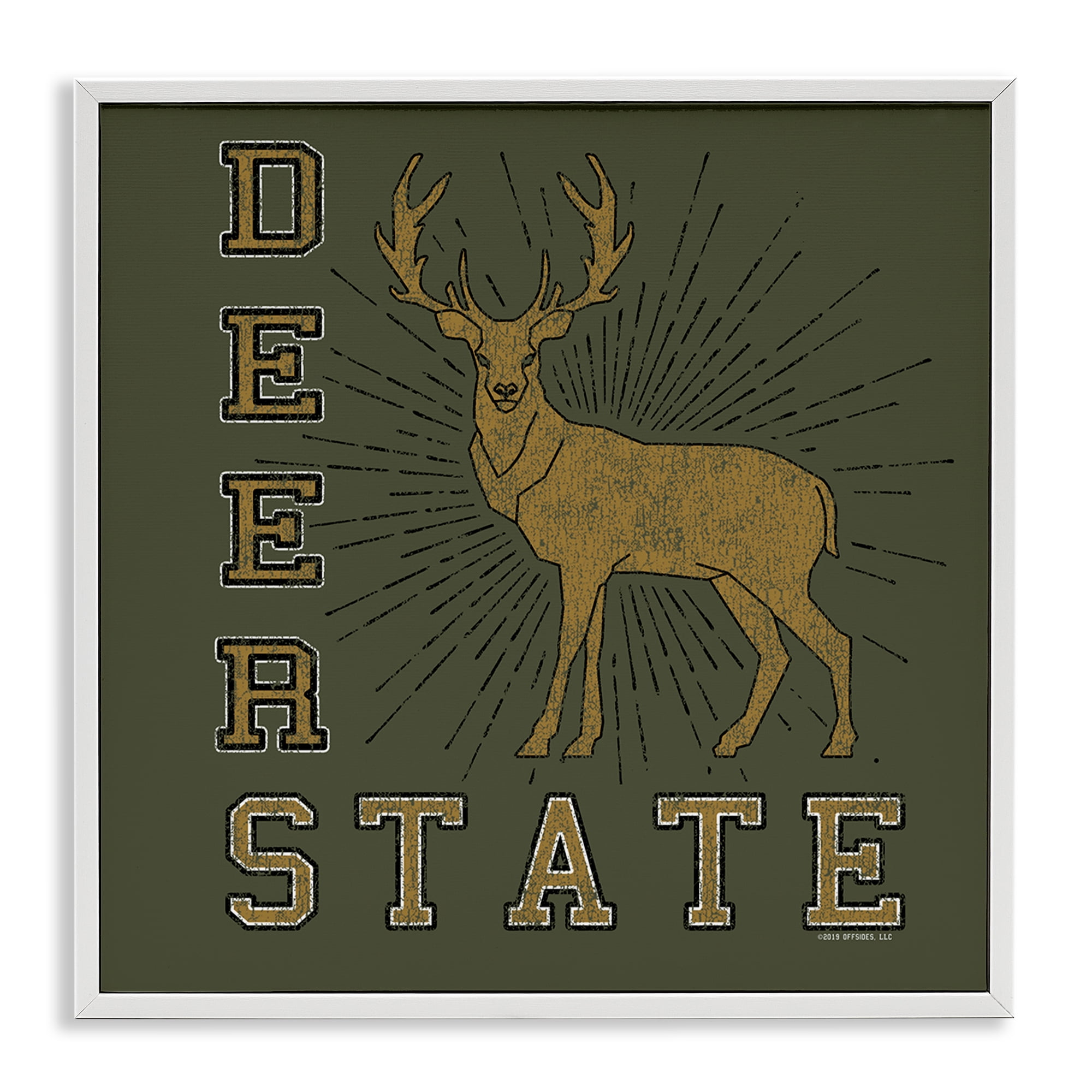 Stupell Industries Vintage Deer State Novelty & Humor Painting White Framed Art Print Wall Art, 17 x 17