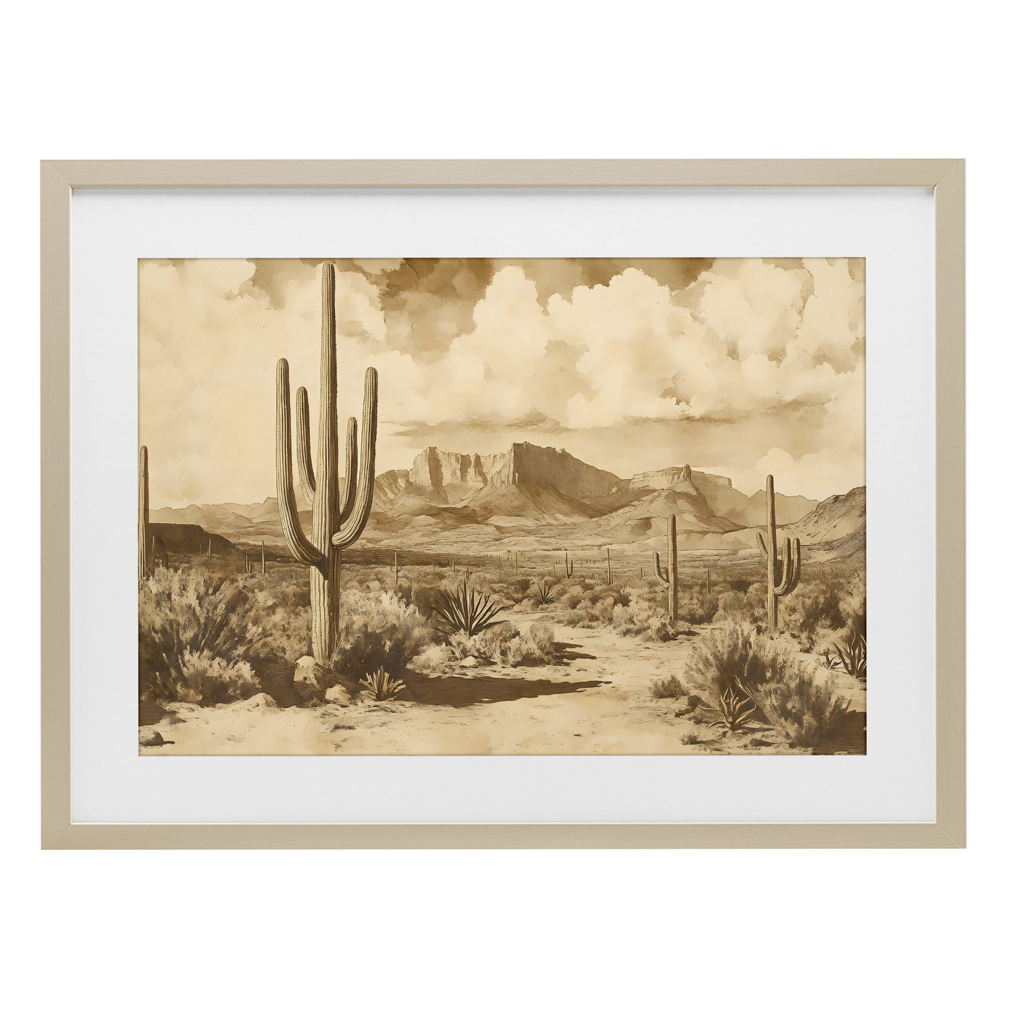 Stupell Industries Vintage Desert Peaks with Saguaro Birch Framed Print Under Glass, design by Franklyn Gregory