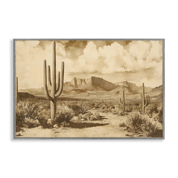 Stupell Industries Rustic Lodge Vintage Desert Peaks with Saguaro Gray Framed Giclee Art, 18 x 12, by Franklyn Gregory