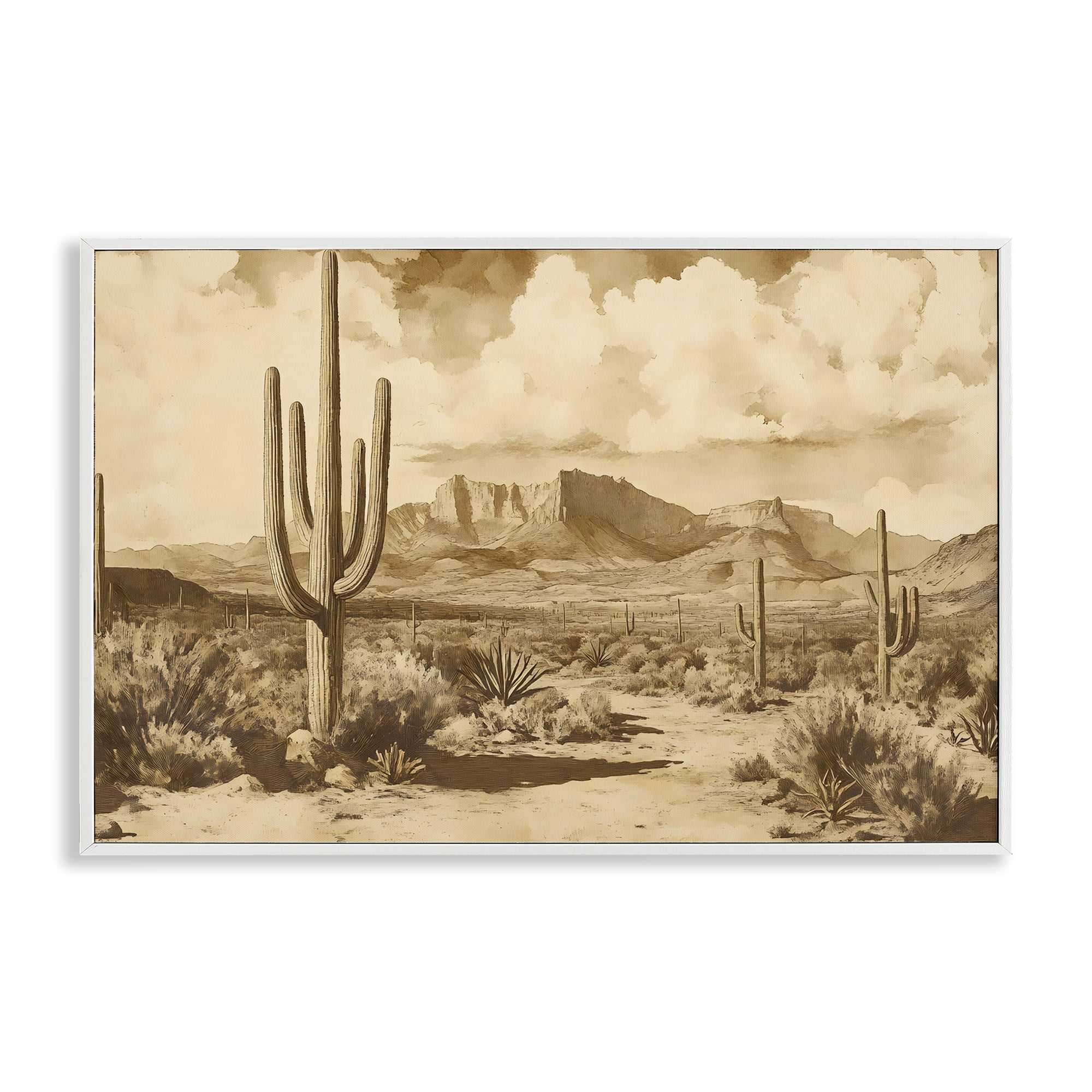 Stupell Industries Vintage Desert Peaks with Saguaro White Framed Giclee Art, design by Franklyn Gregory