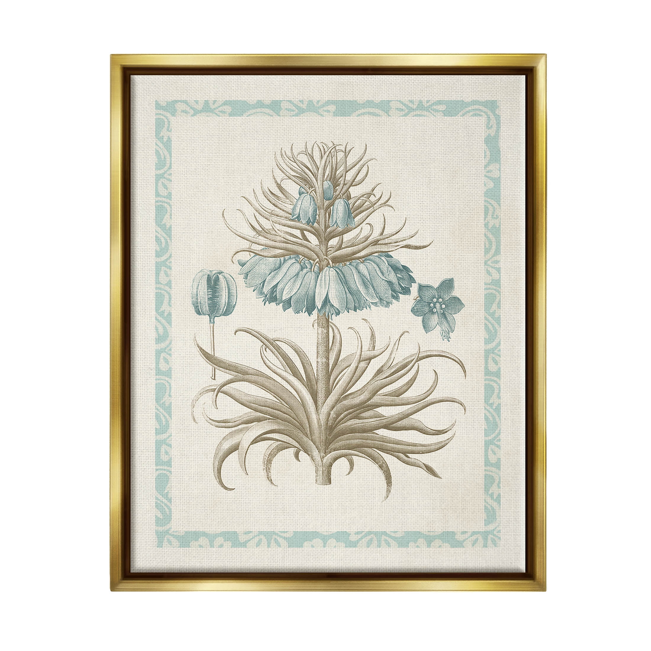 Stupell Industries Vintage Detailed Flower Study Graphic Art Metallic Gold Floating Framed Canvas Print Wall Art, Design by Vision Studio
