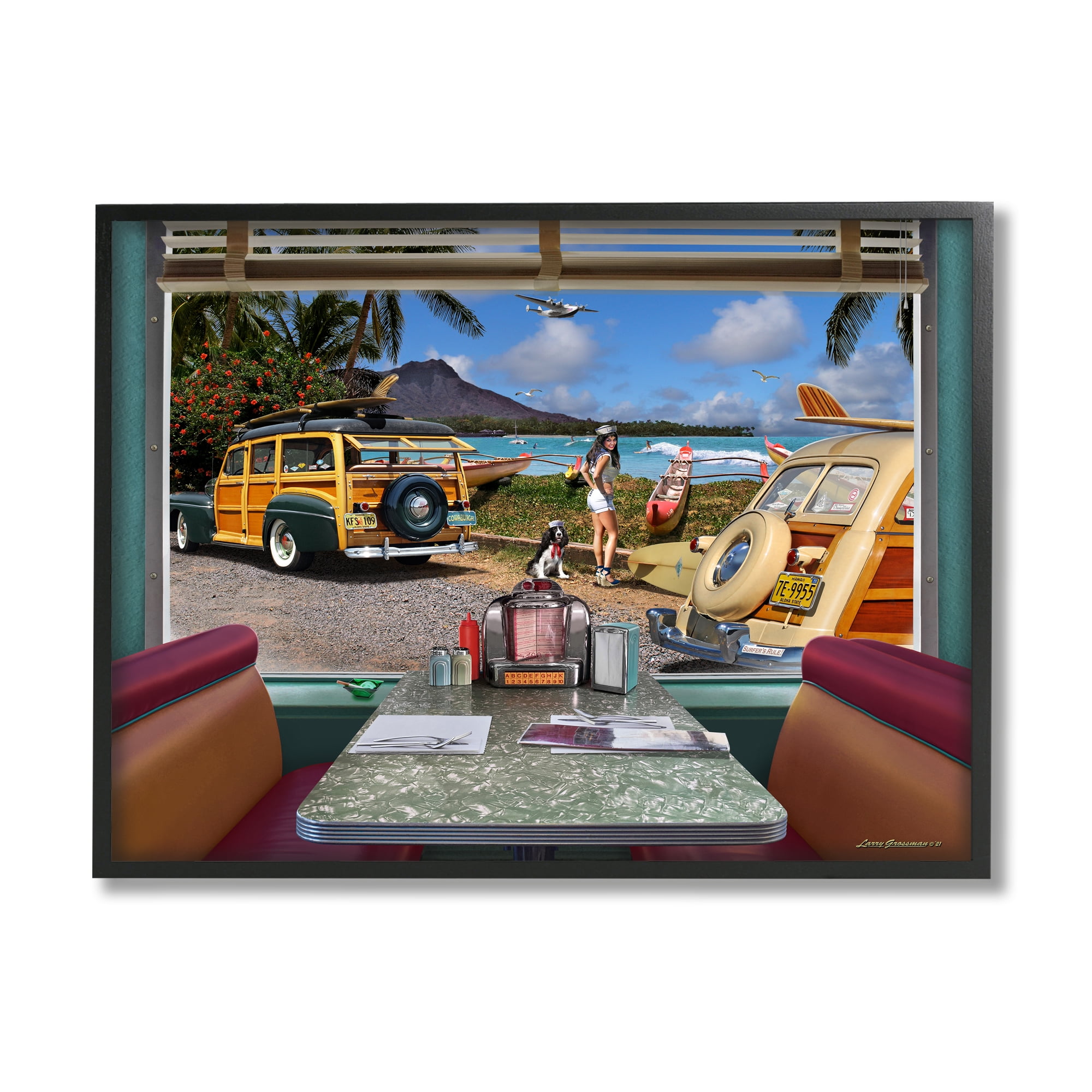 Stupell Industries Vintage Diner Beach View Transportation Painting Black Framed Art Print Wall Art, 20 x 16