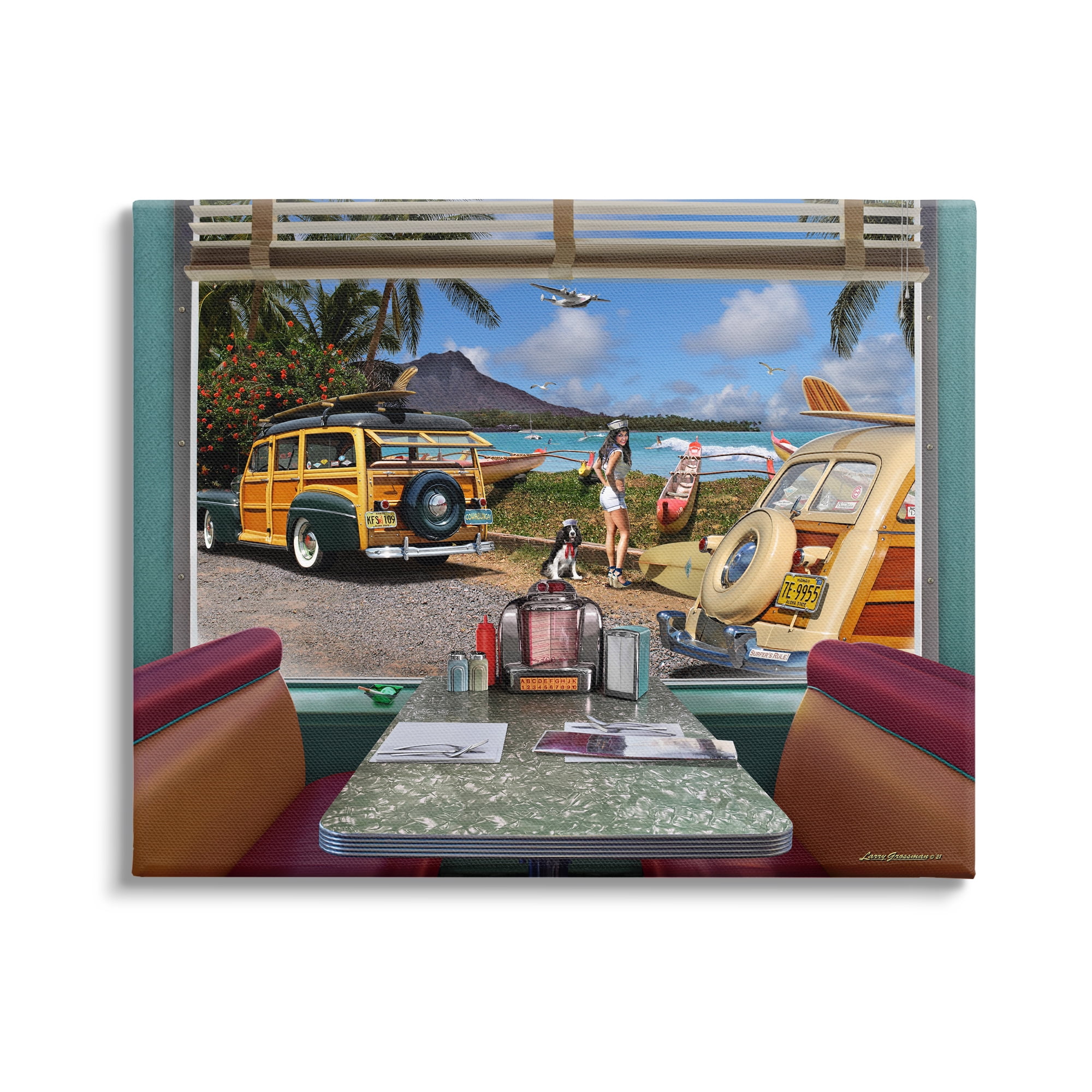 Stupell Industries Vintage Diner Beach View Transportation Painting Gallery Wrapped Canvas Art Print Wall Art, 20 x 16