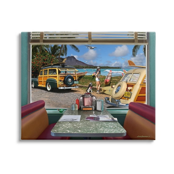Stupell Industries Vintage Diner Beach View Transportation Painting Gallery Wrapped Canvas Art Print Wall Art, 30 x 24