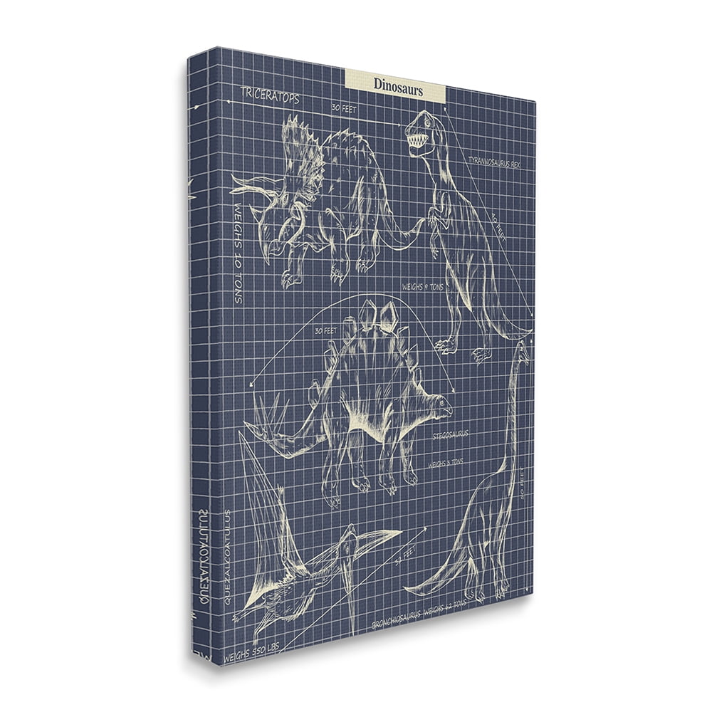 Stupell Industries Vintage Dinosaur Blueprints Dino Fact Graph Canvas Wall Art by Sangita Bachelet