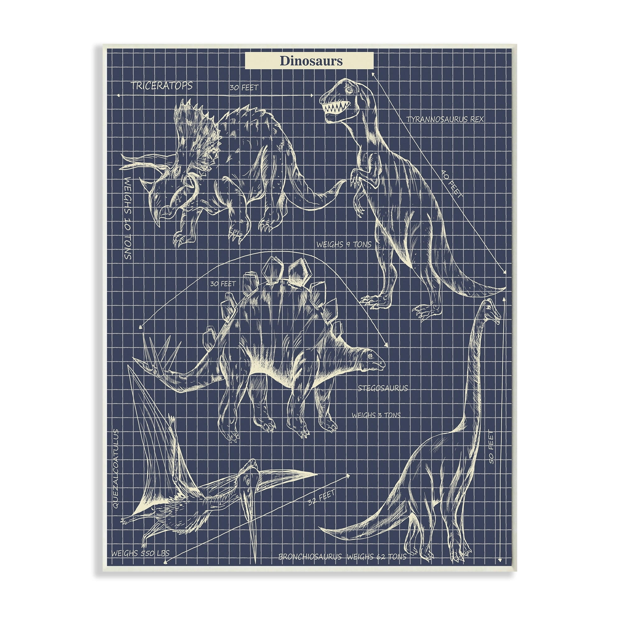 Stupell Industries Vintage Dinosaur Blueprints Dino Fact Graph Wall Plaque by Sangita Bachelet
