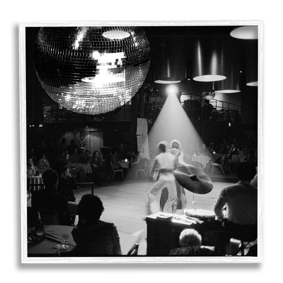 Stupell Industries Vintage Disco Ball People Dancing Instruments Stage Photography White Framed Art Print Wall Art, 24x24, by Mindy Sommers