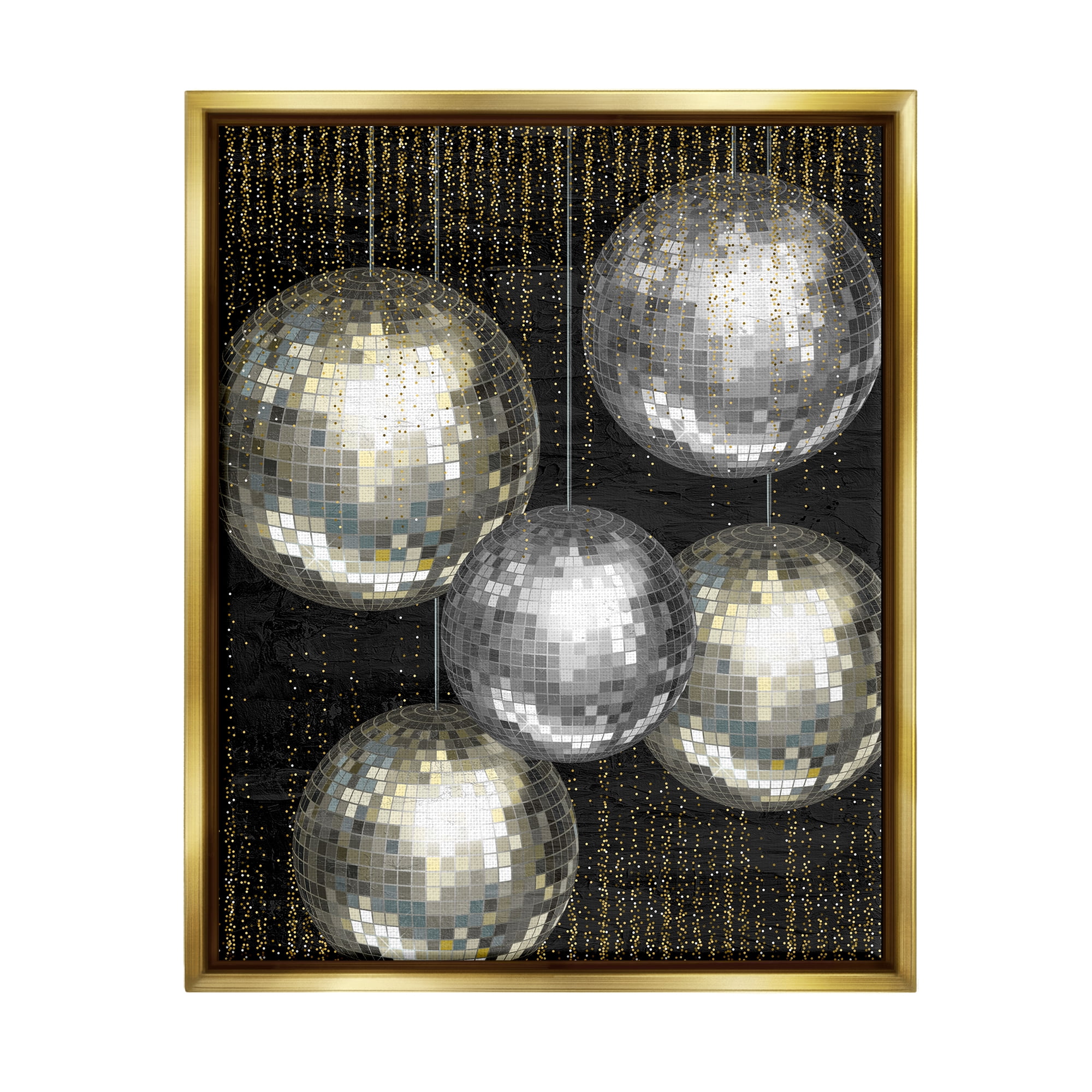 Stupell Industries Vintage Disco Balls Performing Arts Painting Gold Floater Framed Canvas Art Print Wall Art, 17 x 21