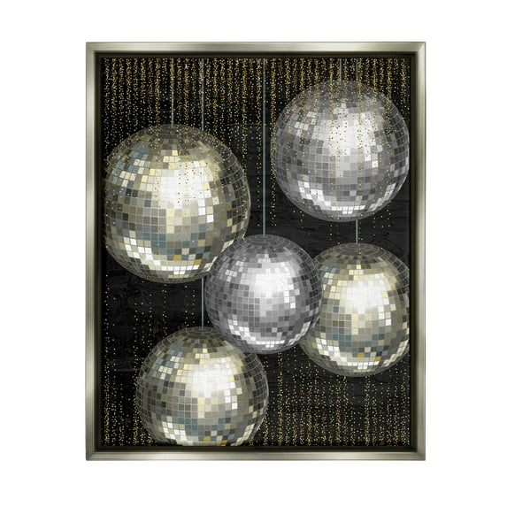 Stupell Industries Vintage Disco Balls Performing Arts Painting Gray Floater Framed Canvas Art Print Wall Art, 25 x 31