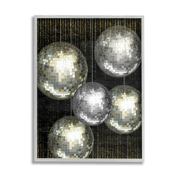 Stupell Industries Vintage Disco Balls Performing Arts Painting Gray Framed Art Print Wall Art, 16 x 20