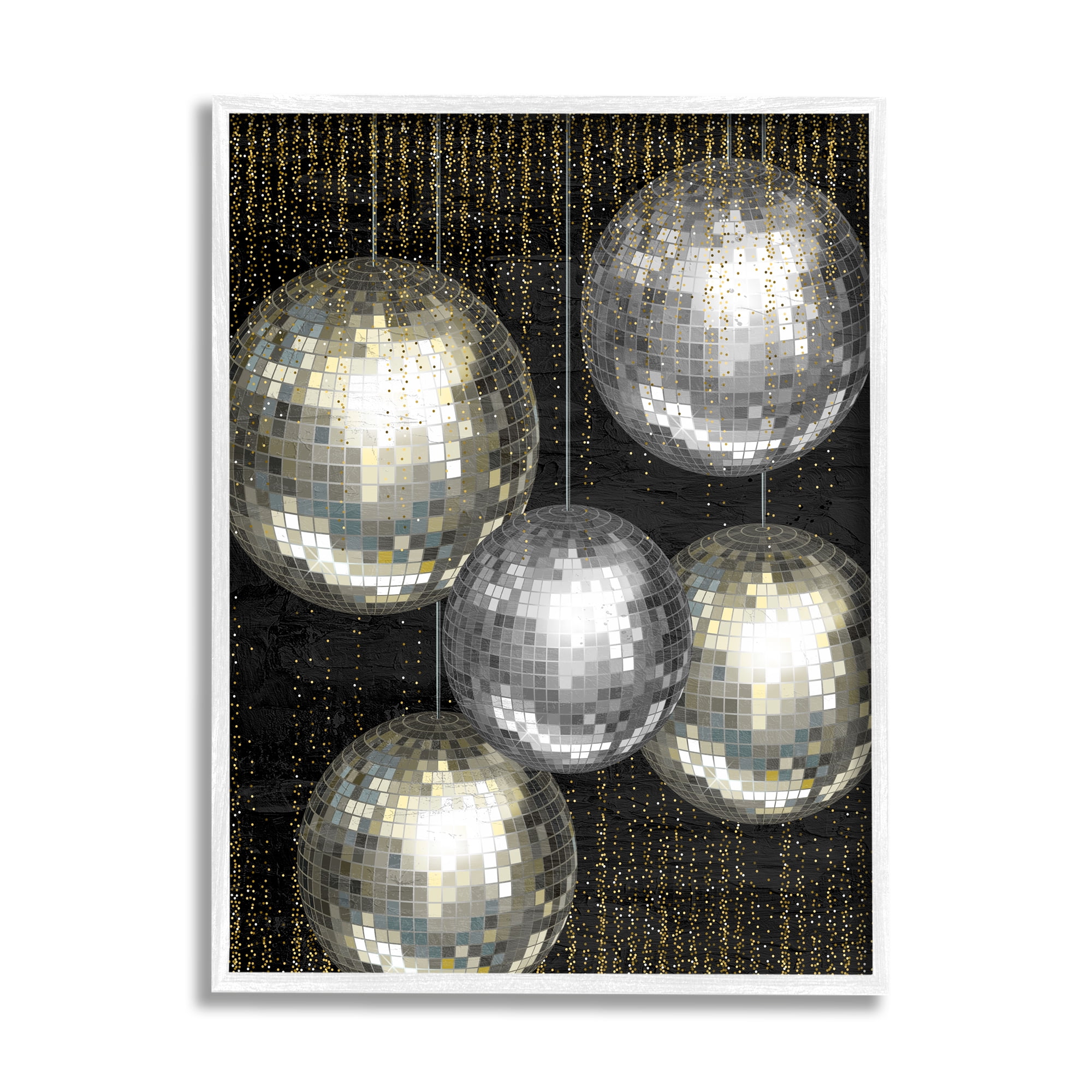 Stupell Industries Vintage Disco Balls Performing Arts Painting White Framed Art Print Wall Art, 16 x 20