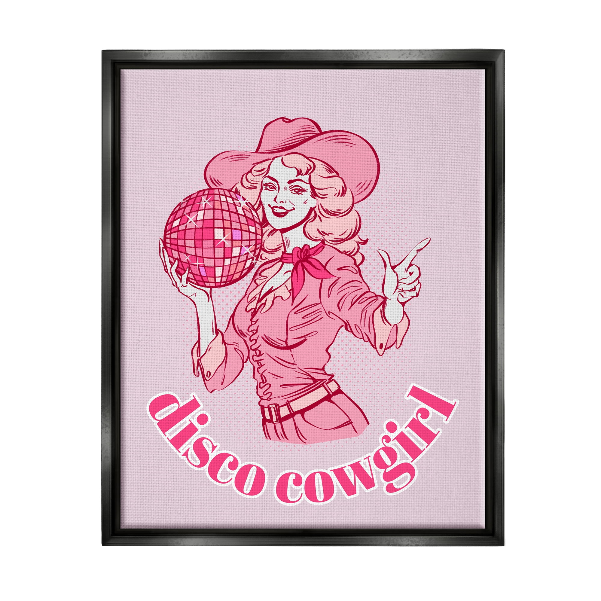 Stupell Industries Vintage Disco Cowgirl Abstract Painting Black Floater Framed Canvas Art Print Wall Art, 17 x 21