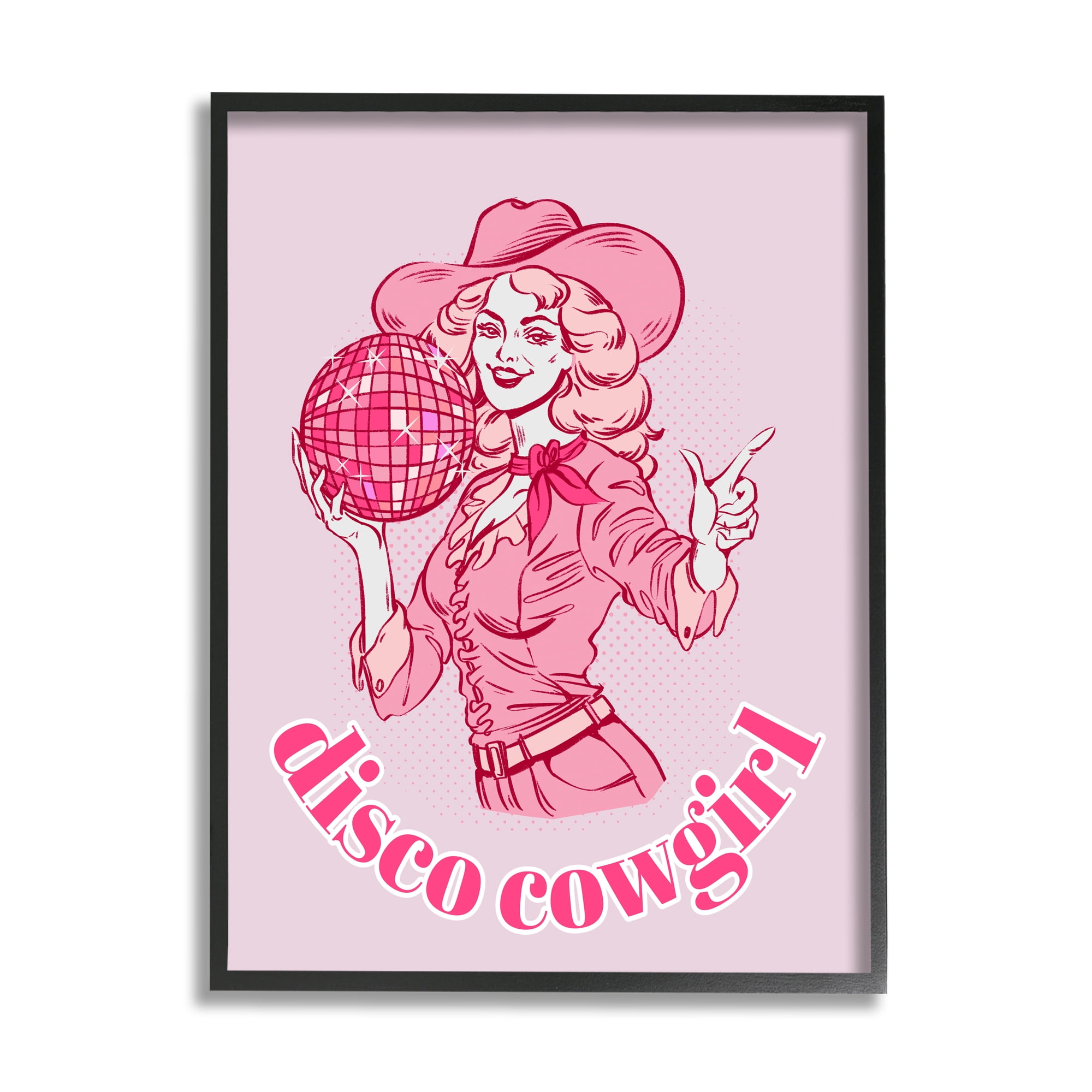 Stupell Industries Vintage Disco Cowgirl Abstract Painting Black Framed Art Print Wall Art, 24 x 30