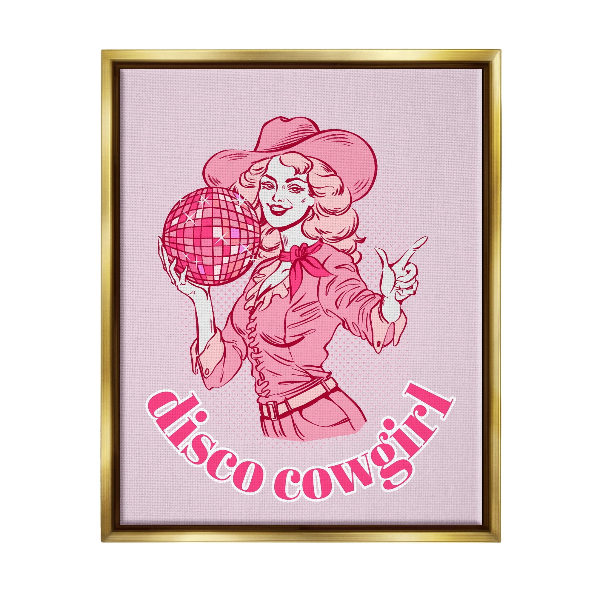 Stupell Industries Vintage Disco Cowgirl Abstract Painting Gold Floater Framed Canvas Art Print Wall Art, 25 x 31