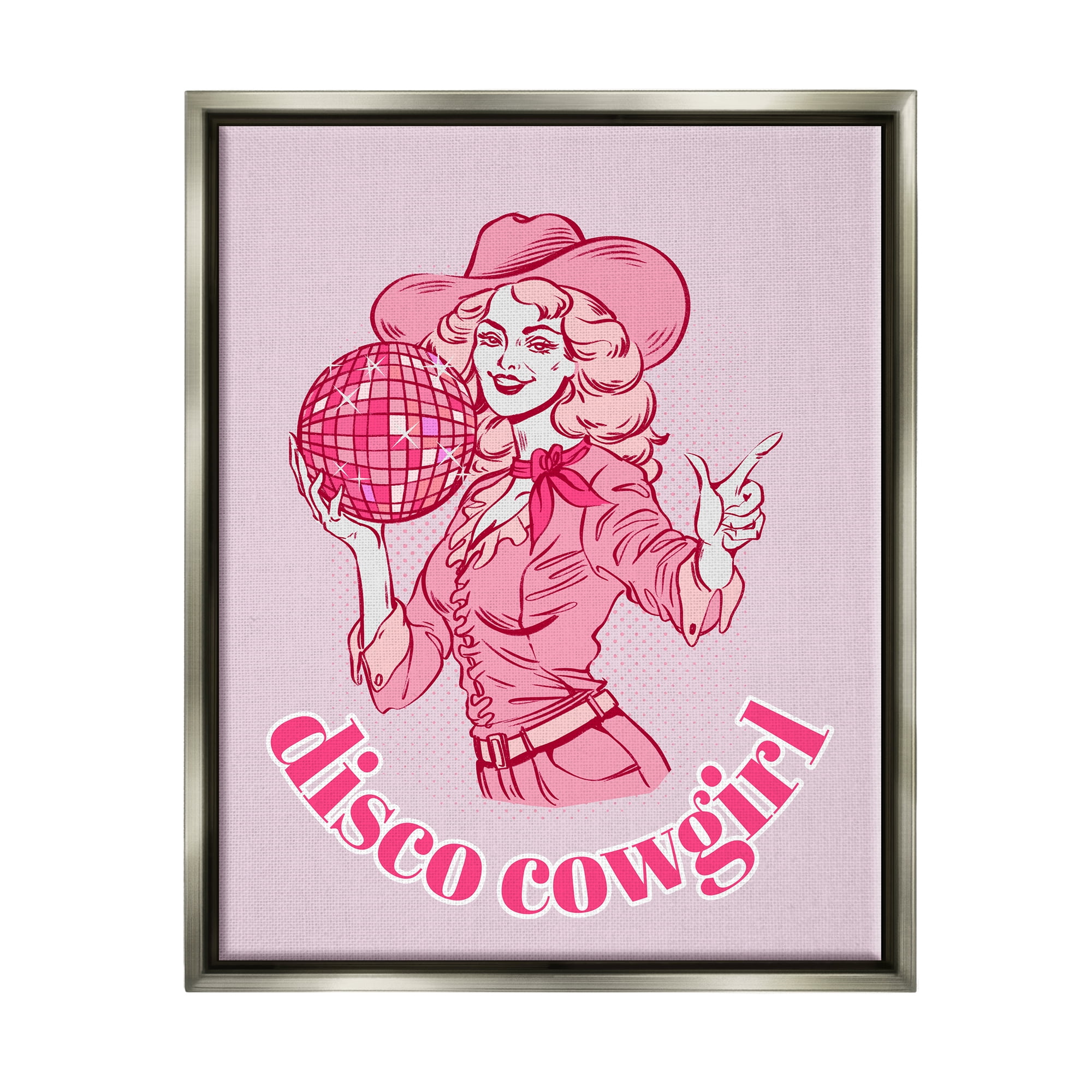Stupell Industries Vintage Disco Cowgirl Abstract Painting Gray Floater Framed Canvas Art Print Wall Art, 25 x 31