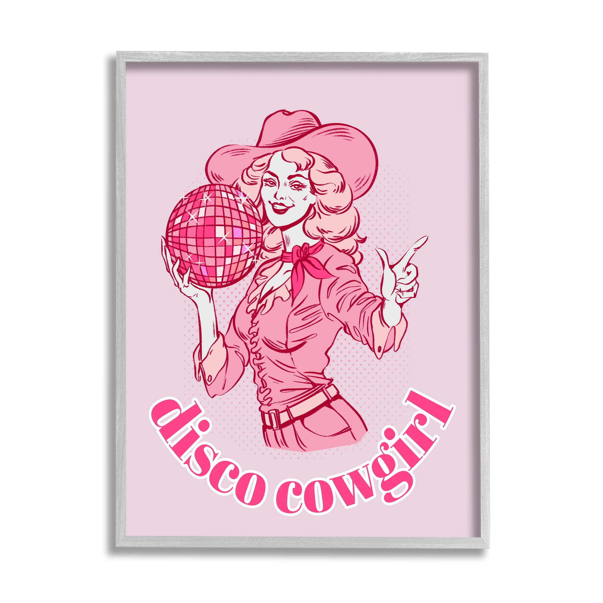 Stupell Industries Vintage Disco Cowgirl Abstract Painting Gray Framed Art Print Wall Art, 24 x 30