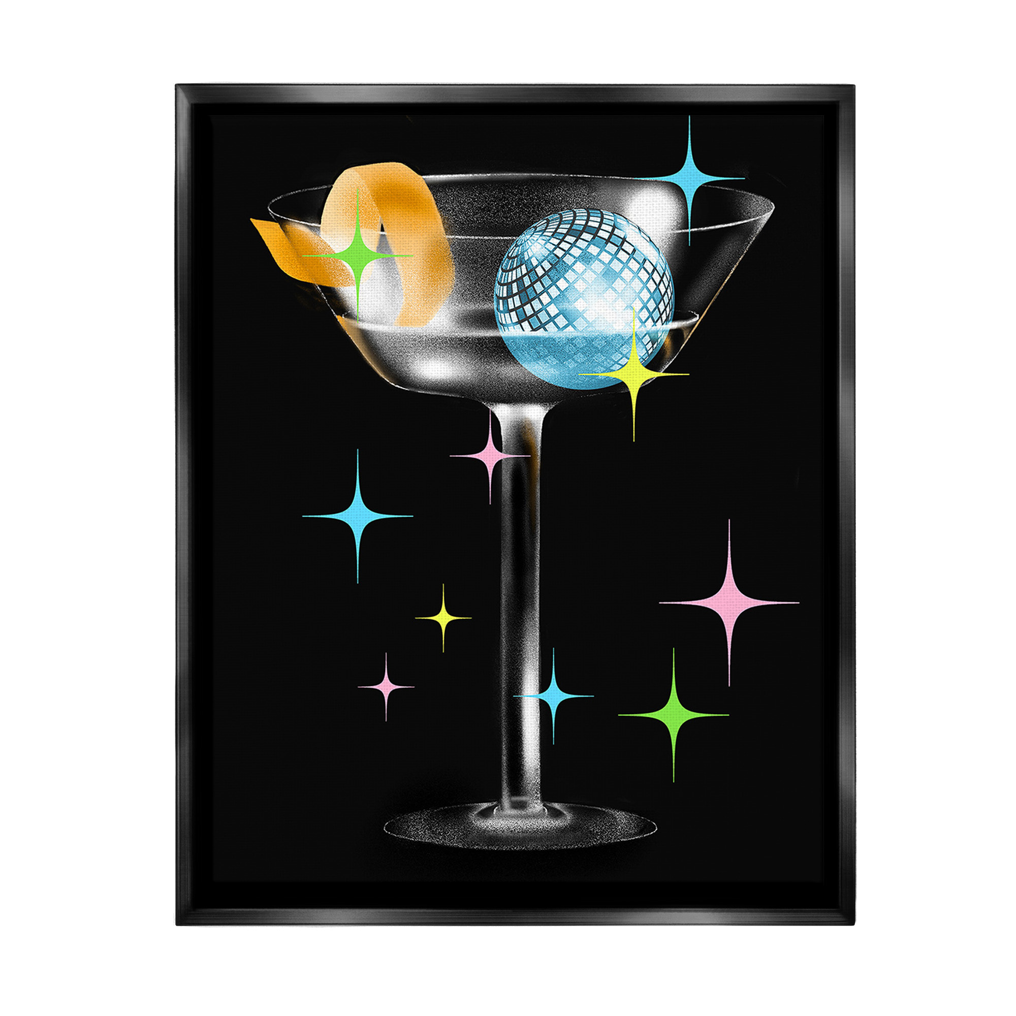 Stupell Industries Vintage Disco Drink Food & Beverage Painting Black Floater Framed Canvas Art Print Wall Art, 25 x 31