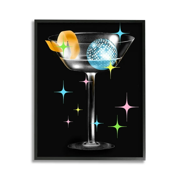 Stupell Industries Vintage Disco Drink Food & Beverage Painting Black Framed Art Print Wall Art, 11 x 14