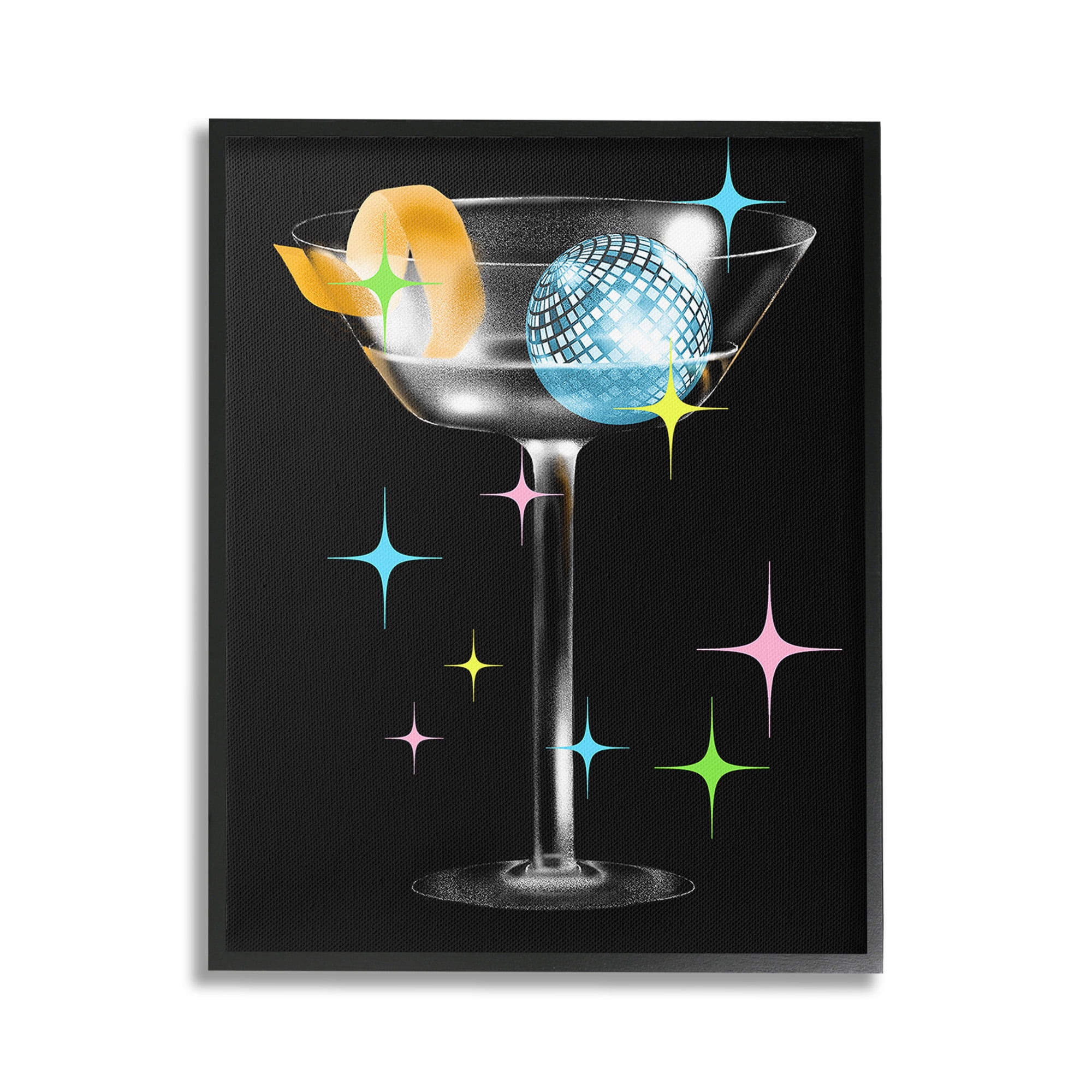 Stupell Industries Vintage Disco Drink Food & Beverage Painting Black Framed Art Print Wall Art, 16 x 20