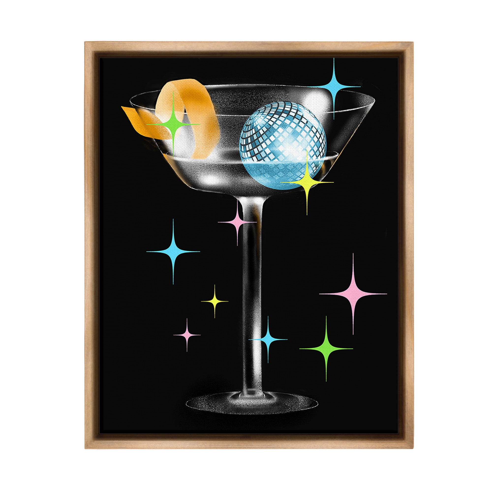 Stupell Industries Vintage Disco Drink Food & Beverage Painting Brown Floater Framed Canvas Art Print Wall Art, 25 x 31