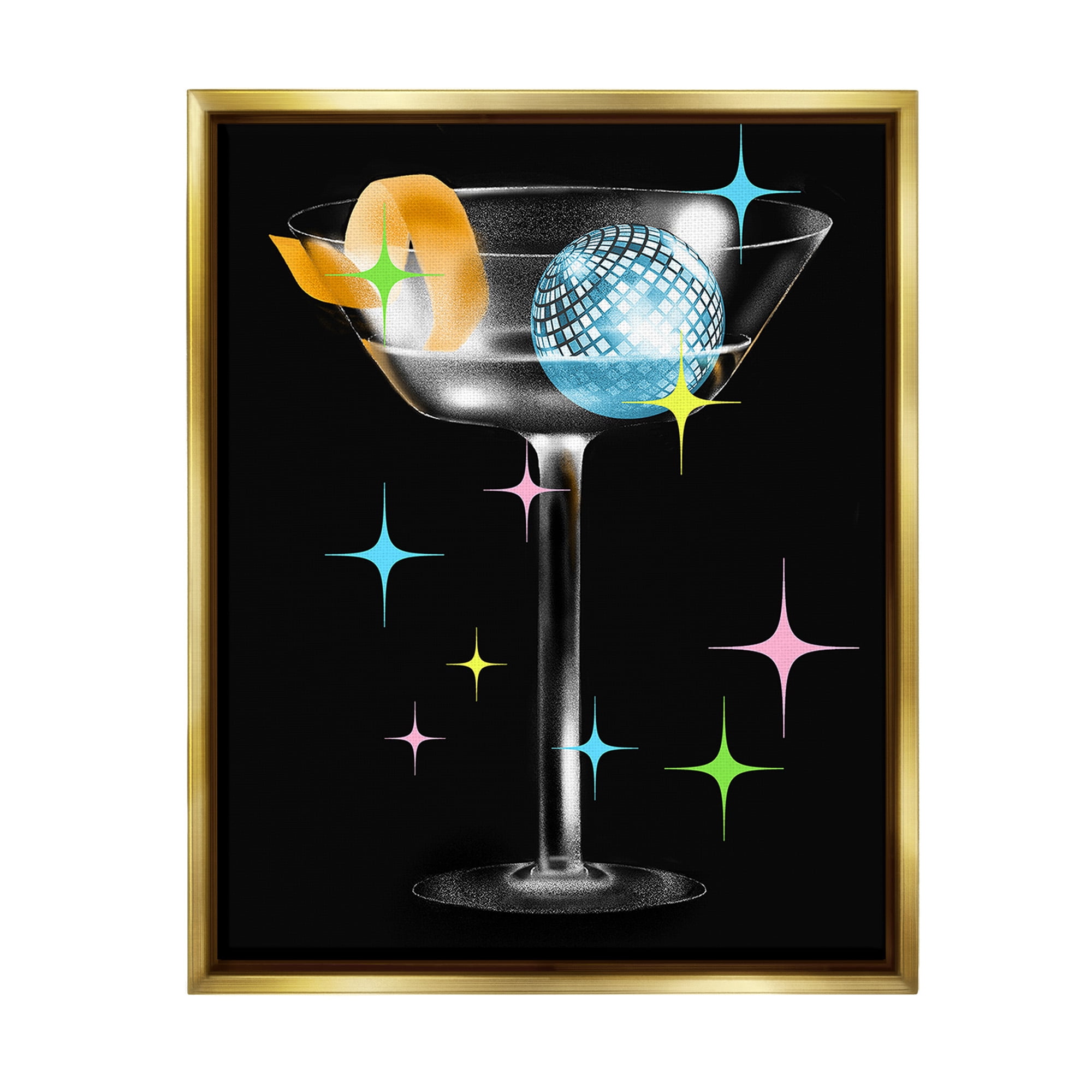 Stupell Industries Vintage Disco Drink Food & Beverage Painting Gold Floater Framed Canvas Art Print Wall Art, 17 x 21