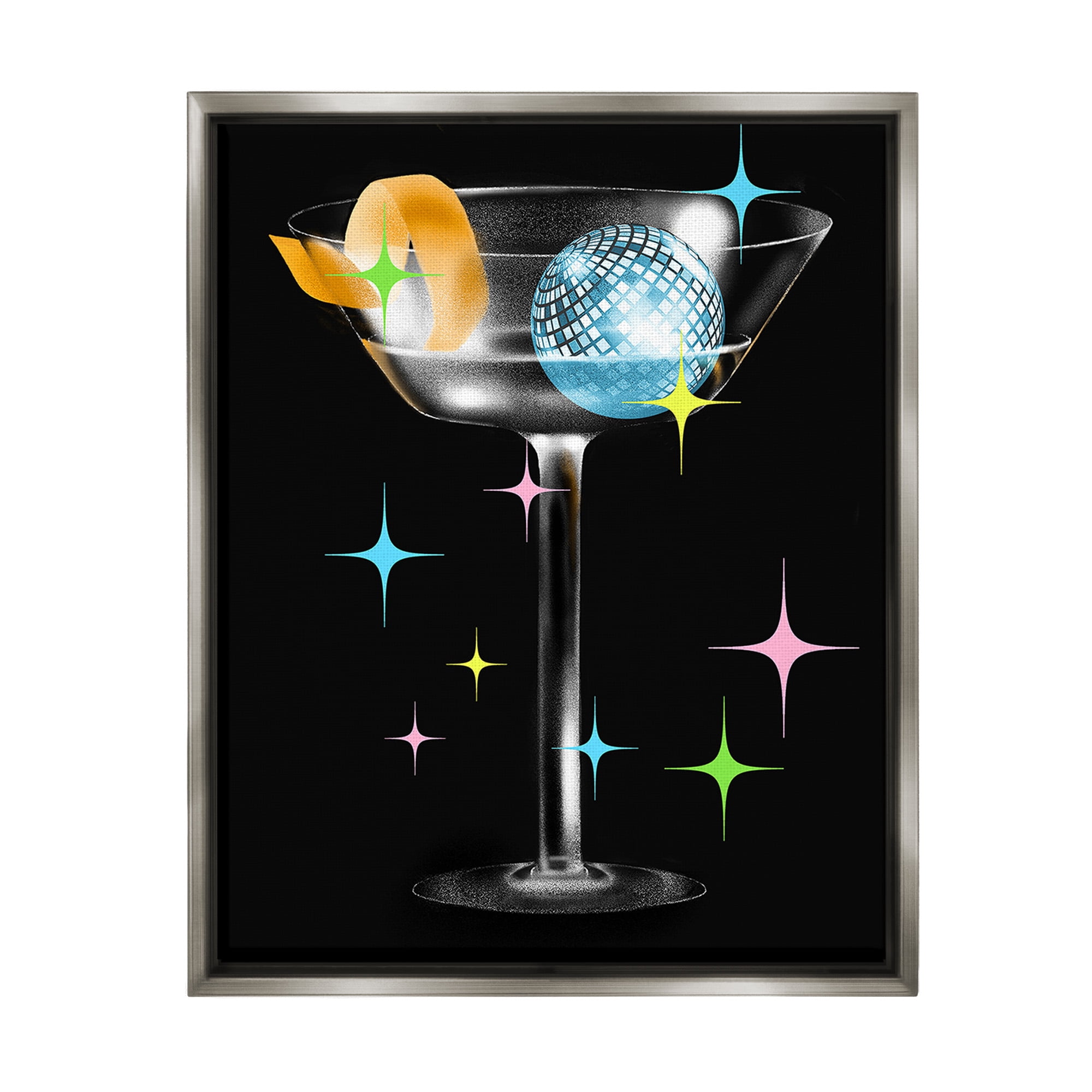 Stupell Industries Vintage Disco Drink Food & Beverage Painting Gray Floater Framed Canvas Art Print Wall Art, 25 x 31