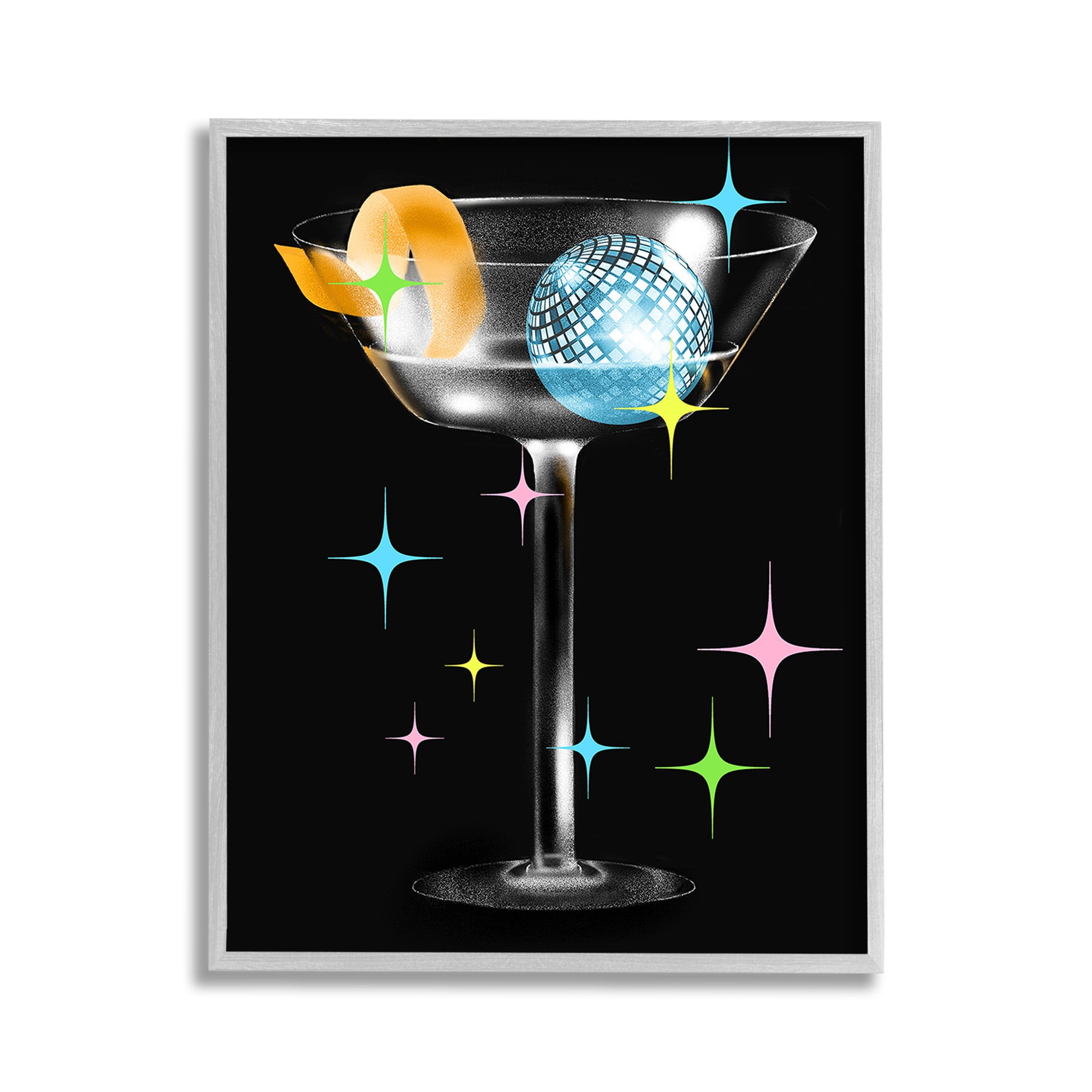 Stupell Industries Vintage Disco Drink Food & Beverage Painting Gray Framed Art Print Wall Art, 11 x 14