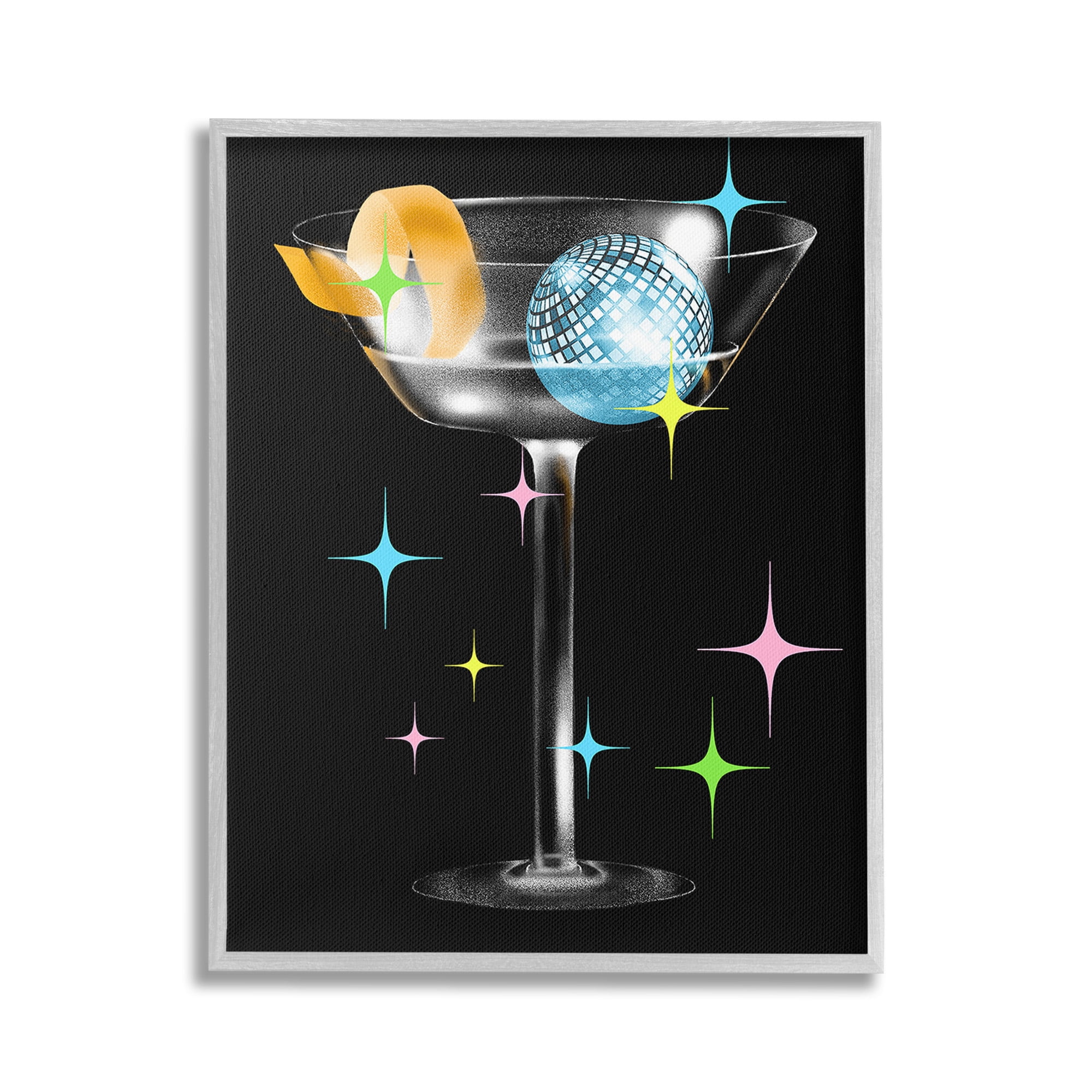 Stupell Industries Vintage Disco Drink Food & Beverage Painting Gray Framed Art Print Wall Art, 16 x 20