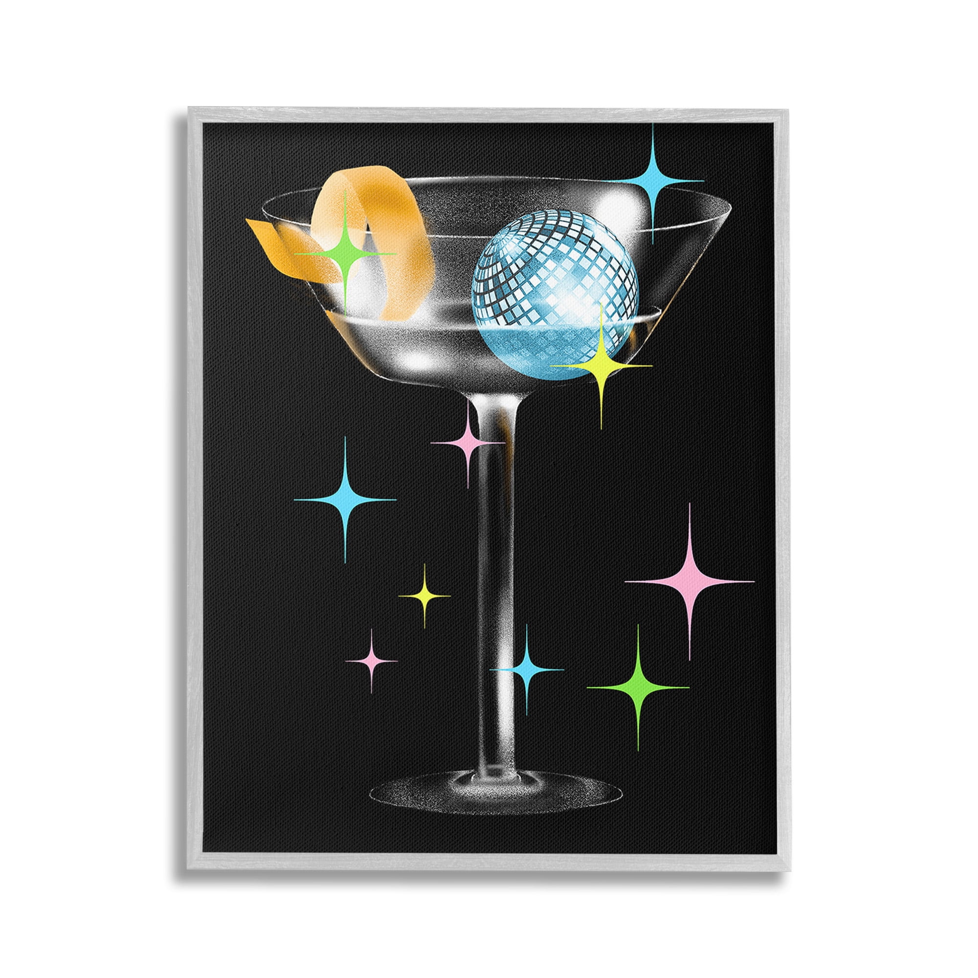 Stupell Industries Vintage Disco Drink Food & Beverage Painting Gray Framed Art Print Wall Art, 24 x 30