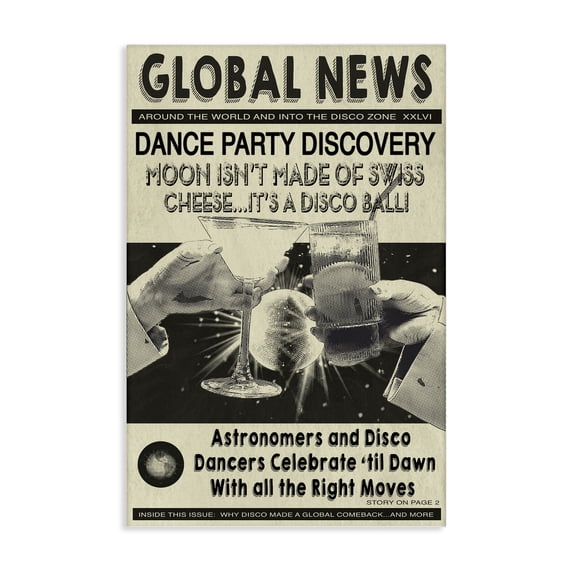 Stupell Industries Vintage Disco News Article Entertainment Painting Wrapped Canvas Art Print Wall Art, 20 x 30